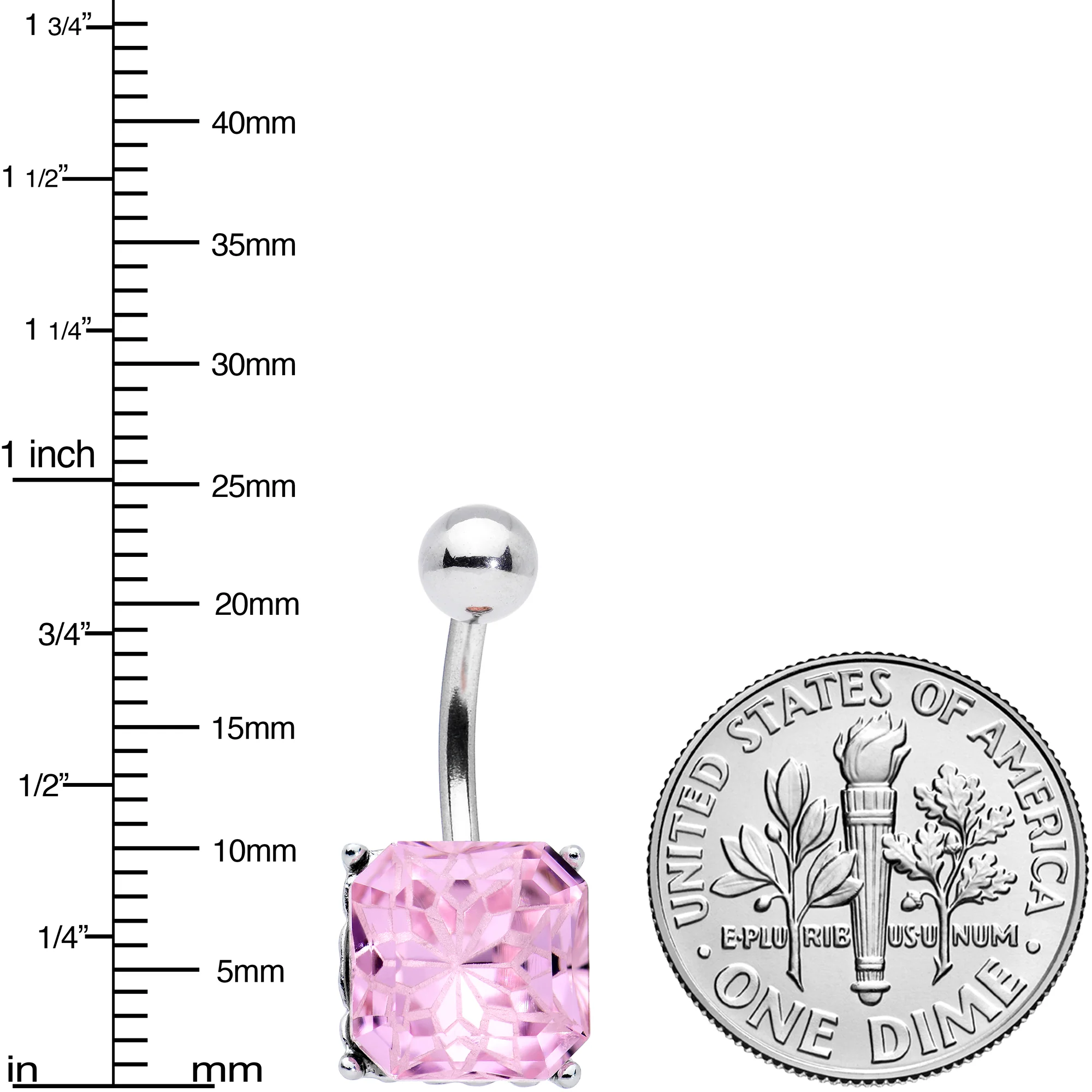 Pink Gem Square Stylish Elegance Mandala Flower Belly Ring - Image 3