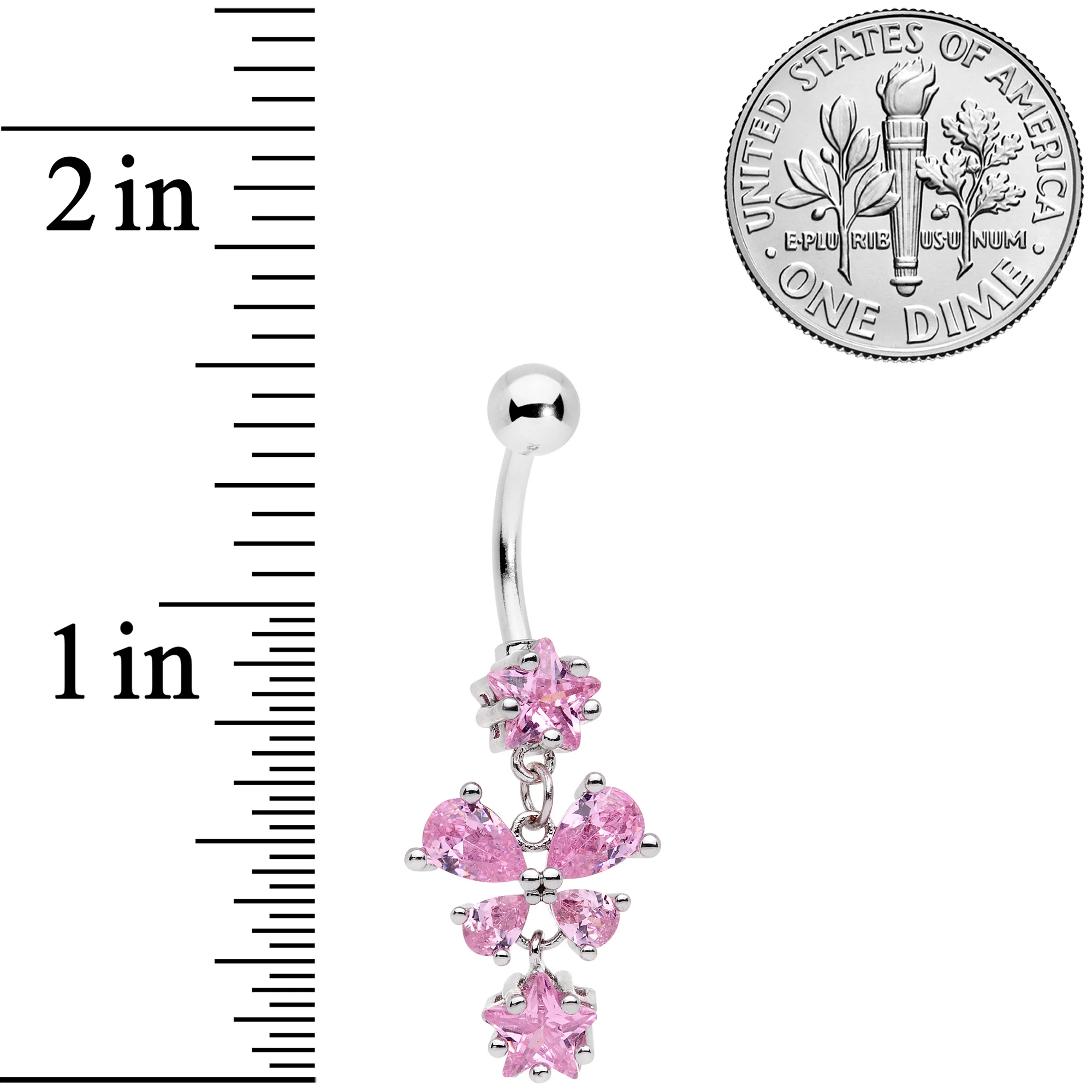 Pink Gem Star Bow Dangle Belly Ring - Image 7