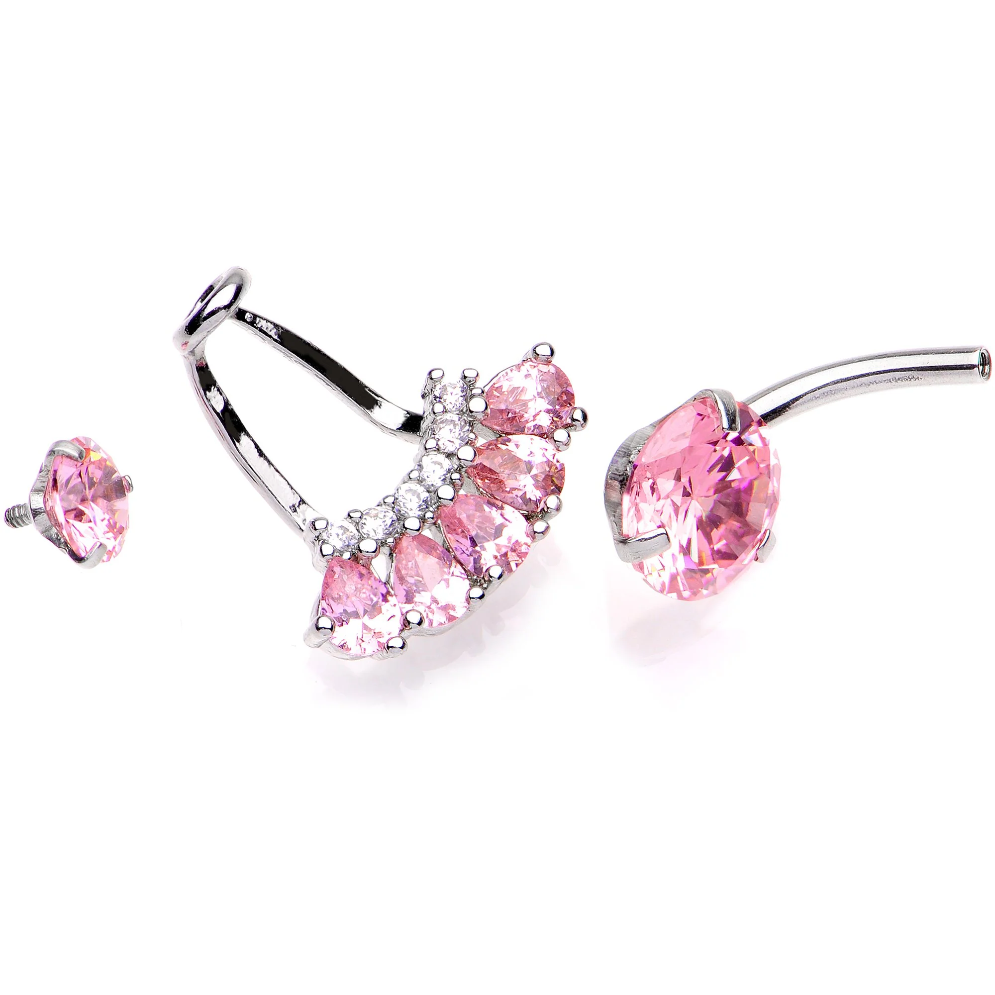 Pink Gem Swagger Sweep Dangle Belly Ring - Image 3