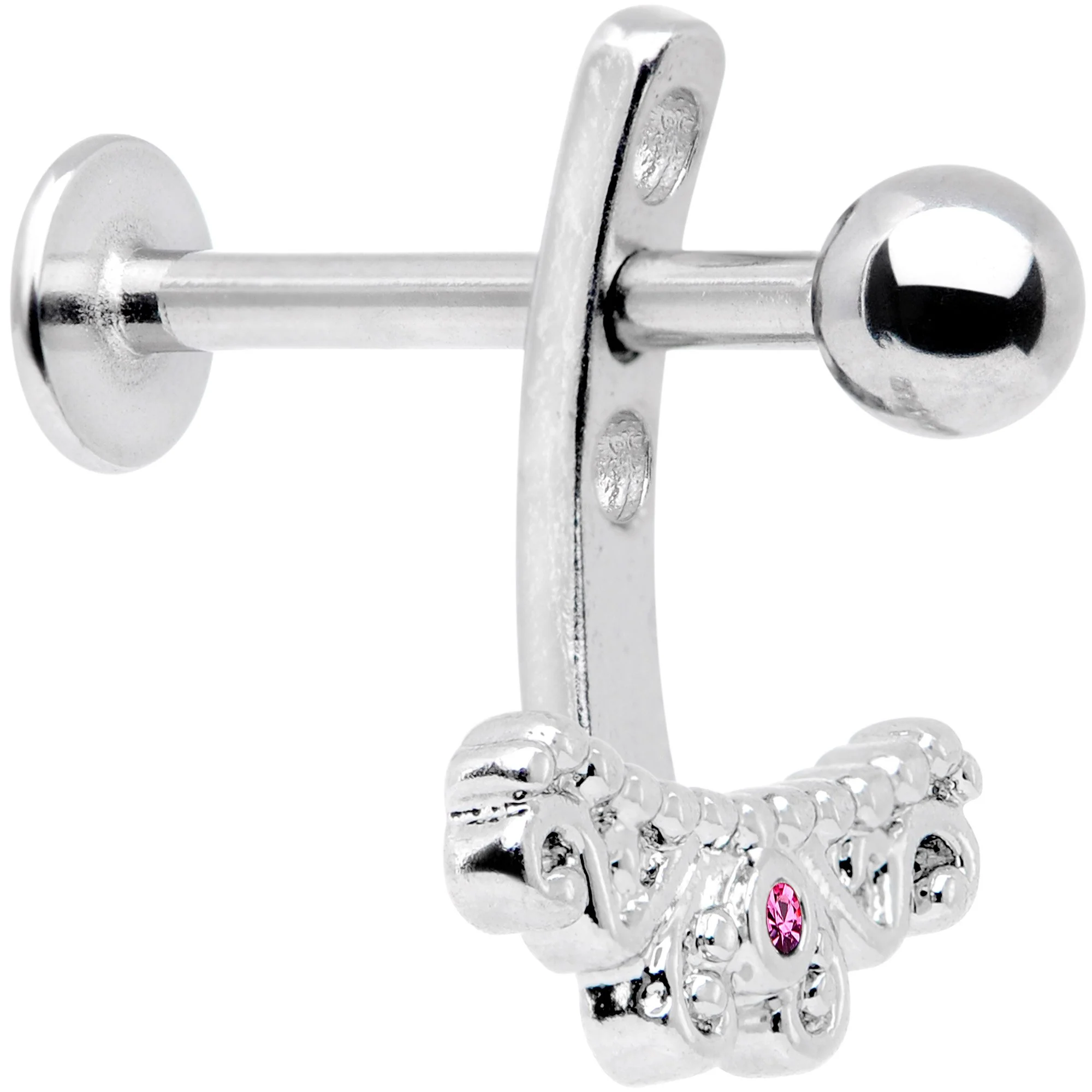 Pink Gem Victorian Swirl Dangle Cartilage Tragus Helix Piercing - Image 2