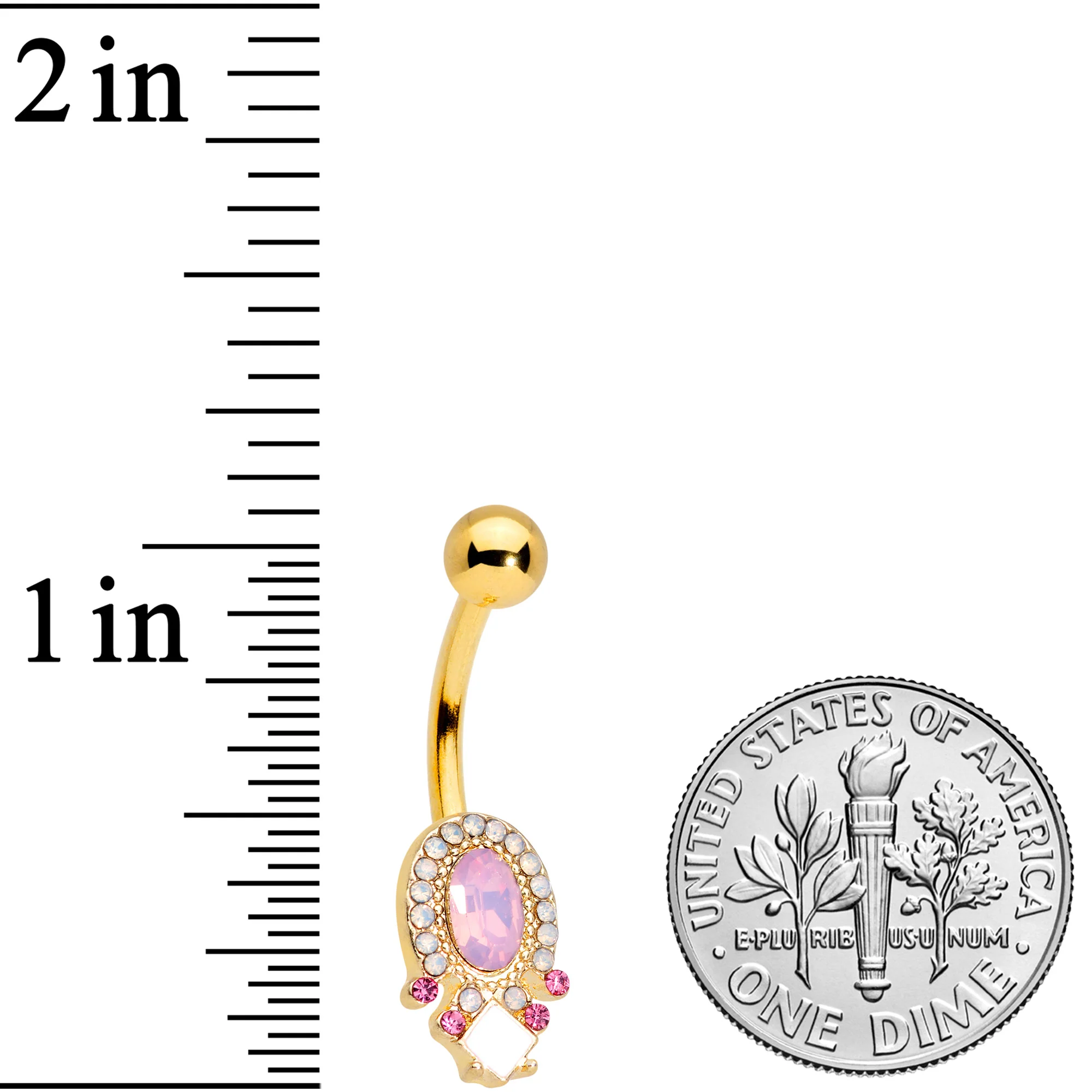 Pink Gem White Faux Opal Gold Tone Belly Ring - Image 3