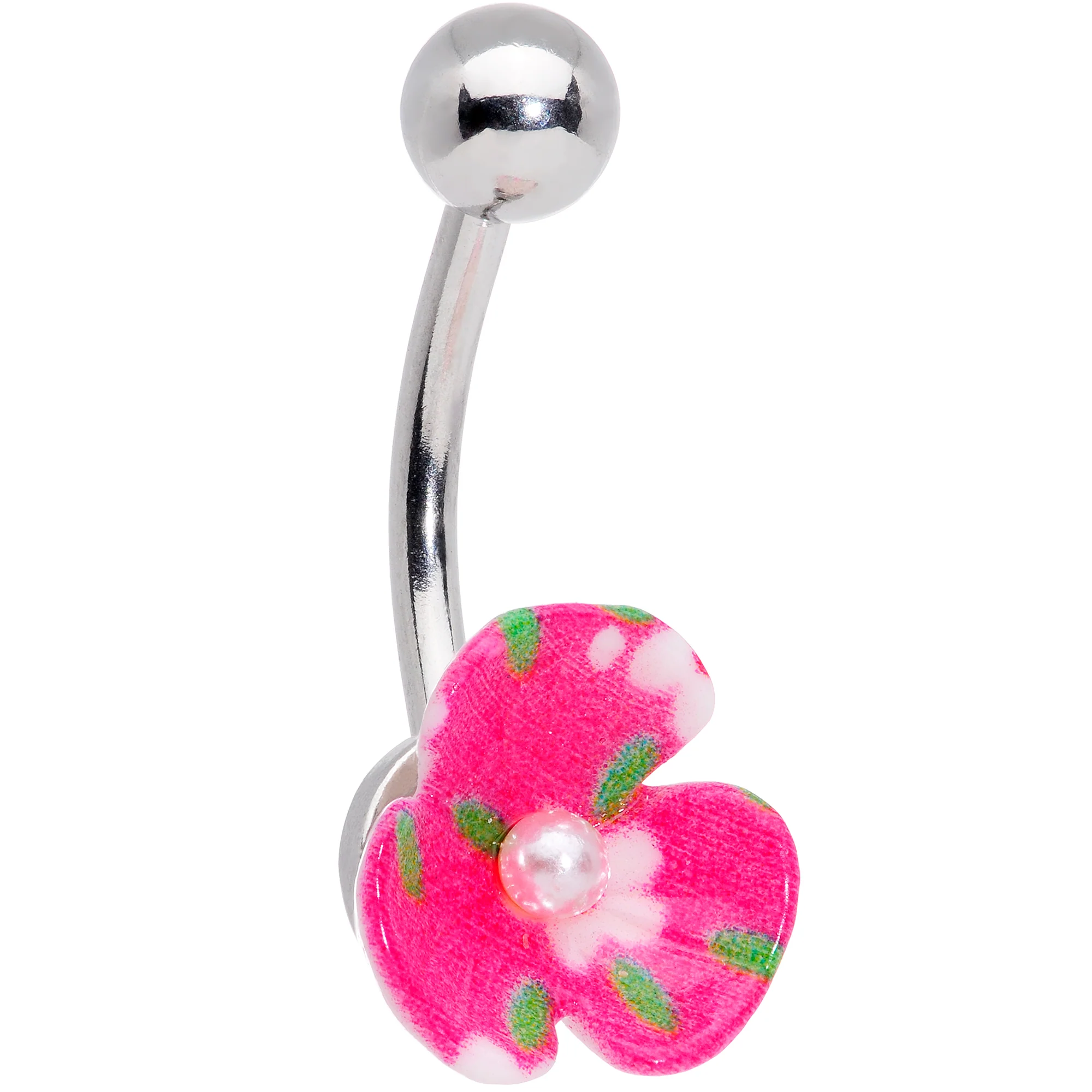 Pink Gem White Pink Flower Pearlescent Belly Ring Set of 3 - Image 2