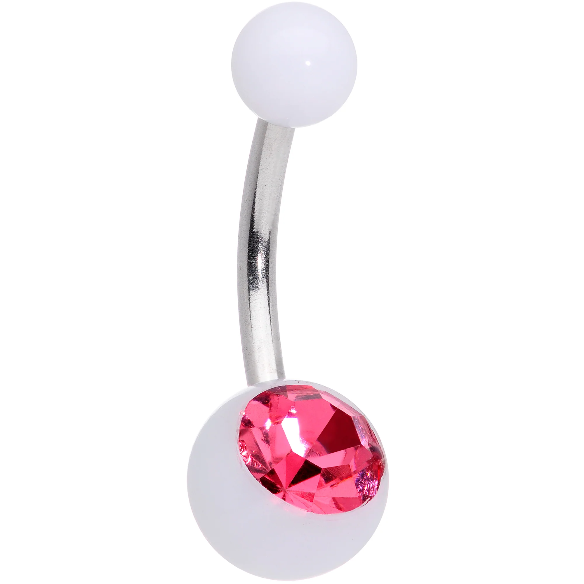 Pink Gem White Pink Flower Pearlescent Belly Ring Set of 3 - Image 3