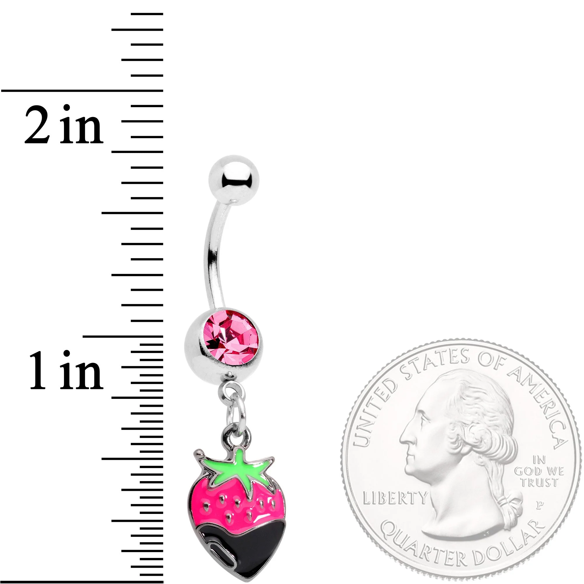 Pink Gem Yummy Chocolate Strawberry Dangle Belly Ring - Image 2