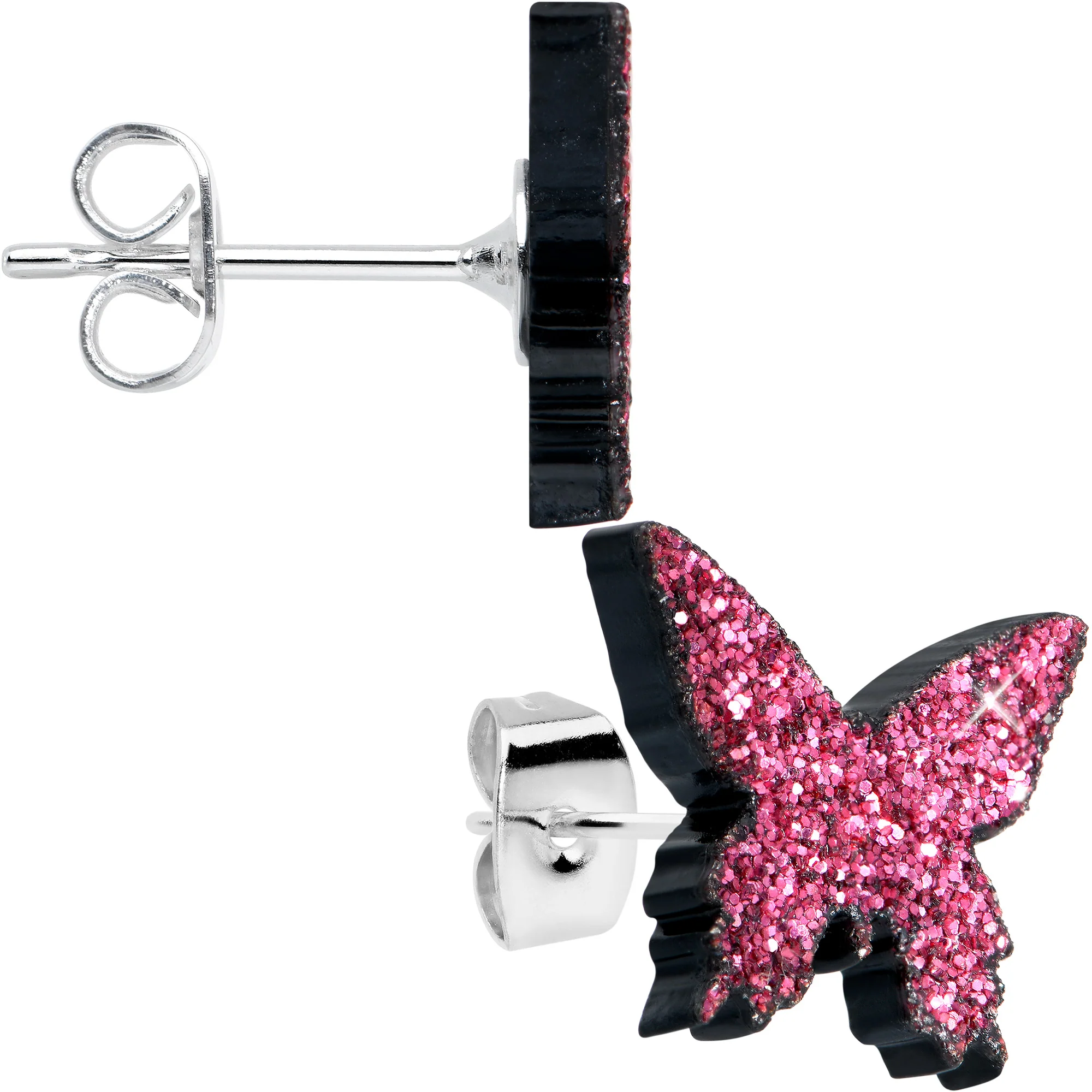 Pink Glitter Butterfly Stud Earring Set - Image 2