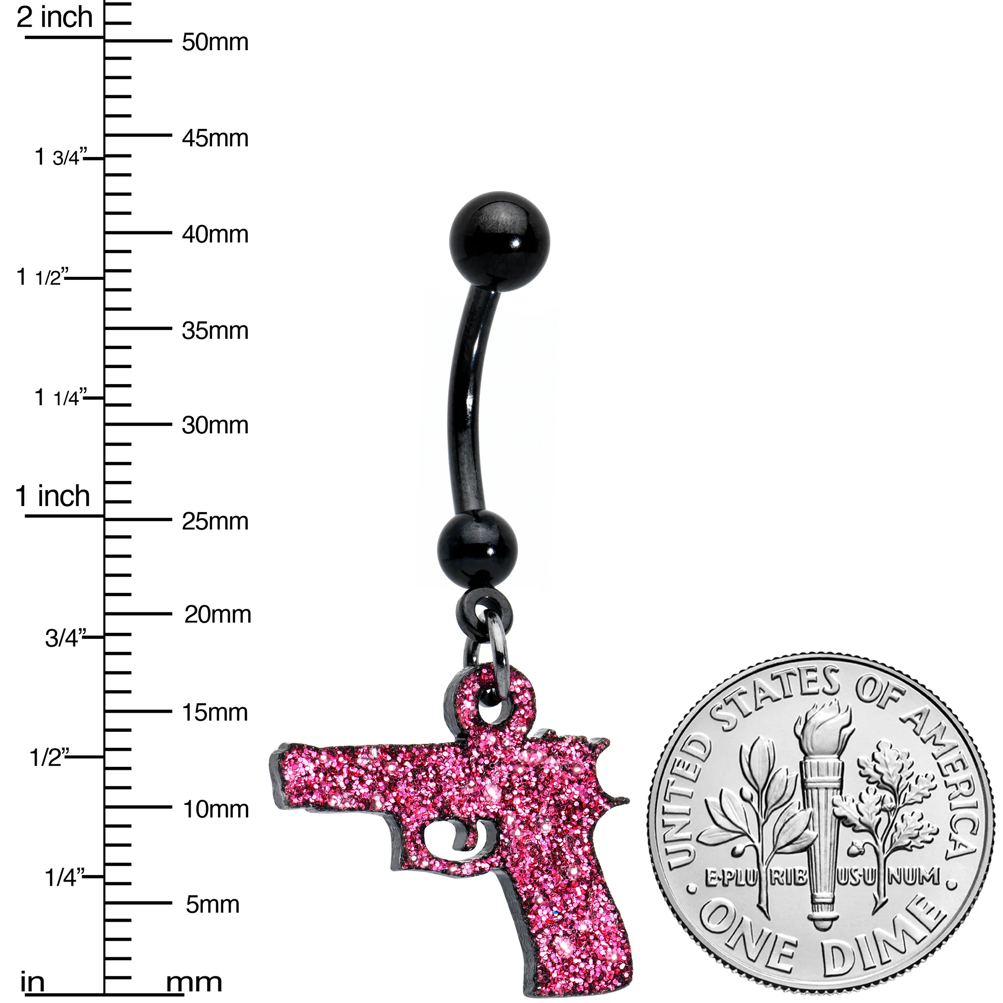 Pink Glitter Gun Dangle Belly Ring - Image 2