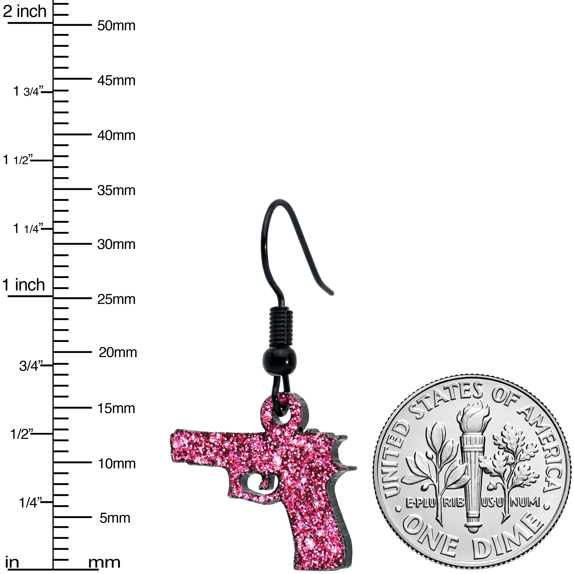 Pink Glitter Gun Fishhook Dangle Earrings - Image 5