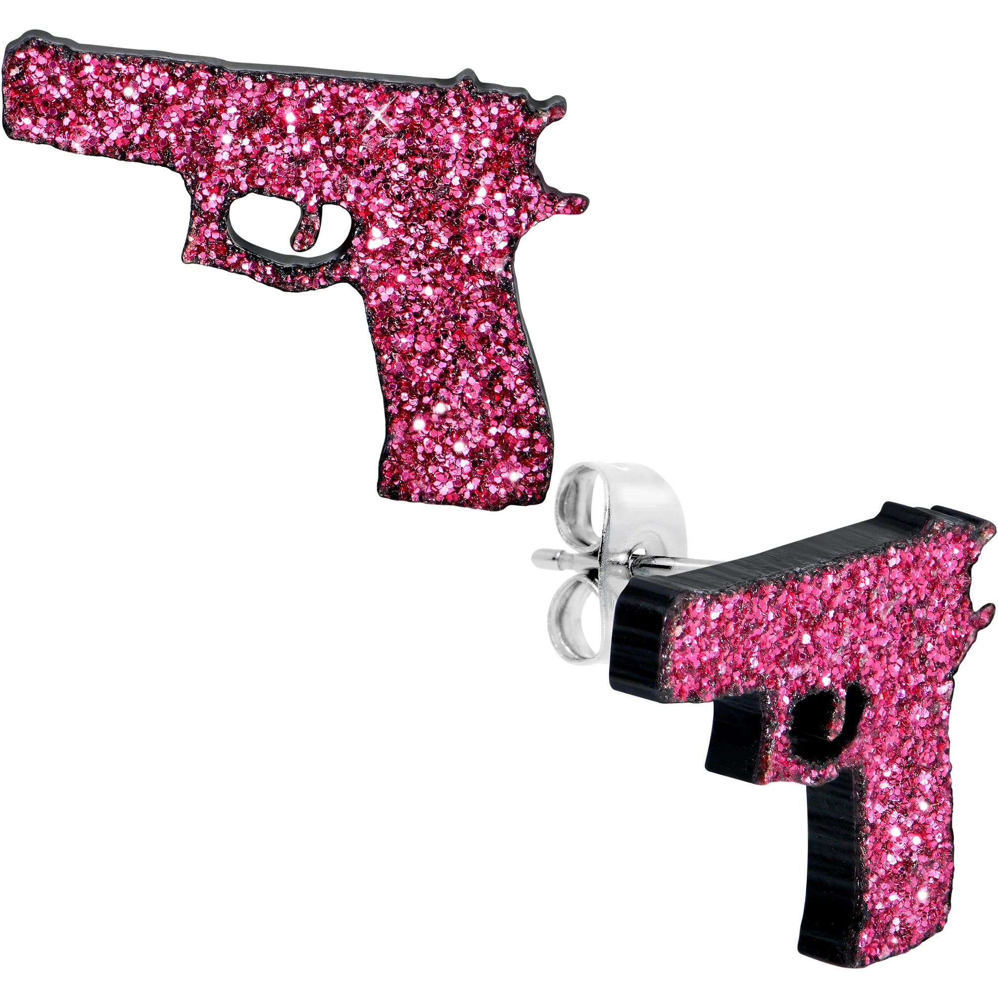 Pink Glitter Gun Stud Earrings Set - Image 2