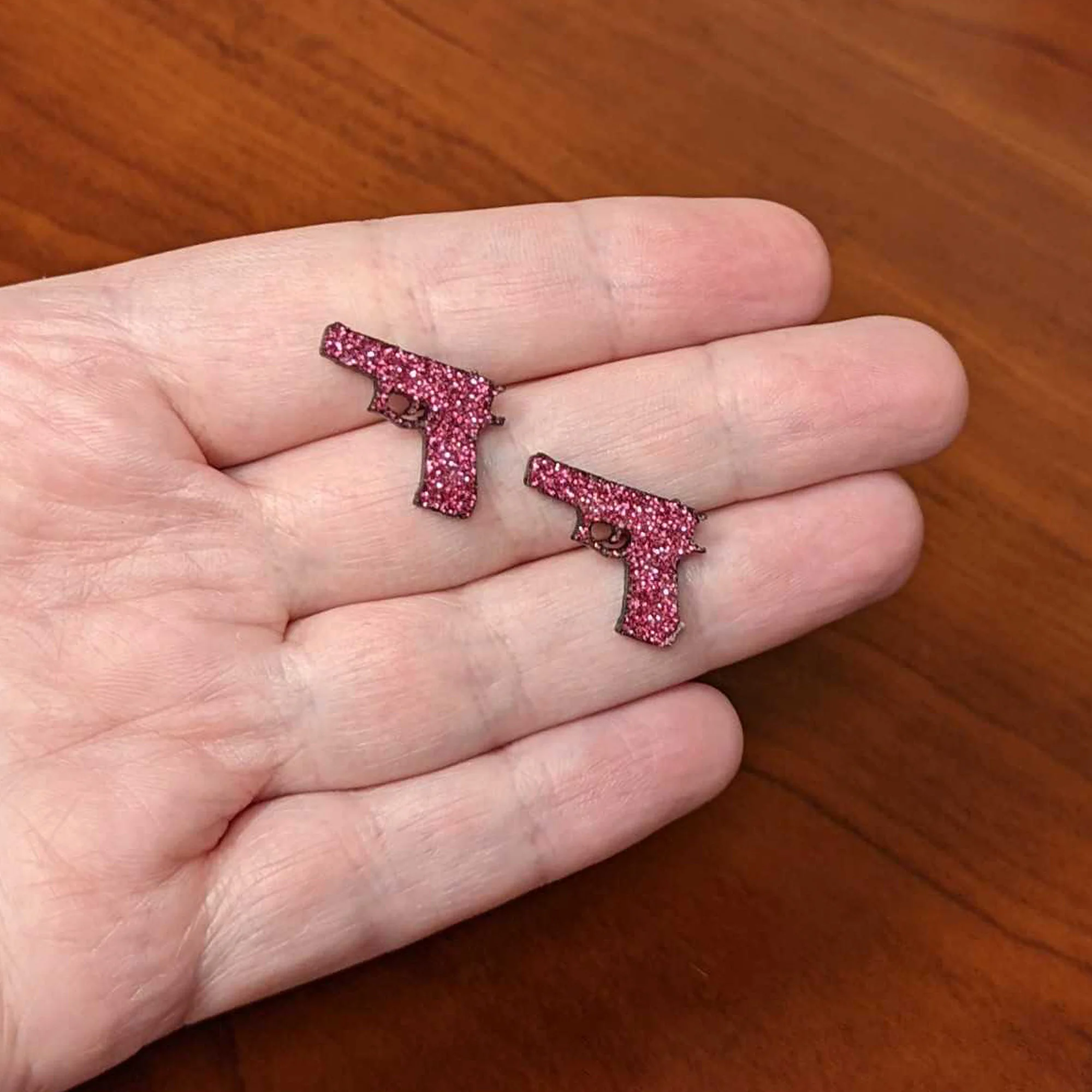 Pink Glitter Gun Stud Earrings Set - Image 4
