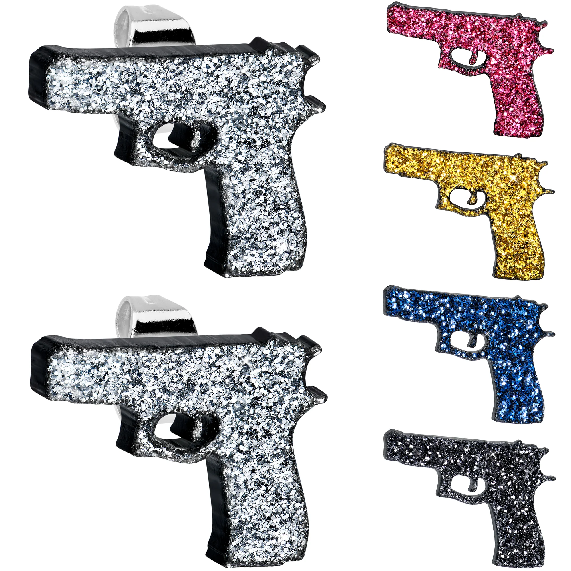 Pink Glitter Gun Stud Earrings Set - Image 6