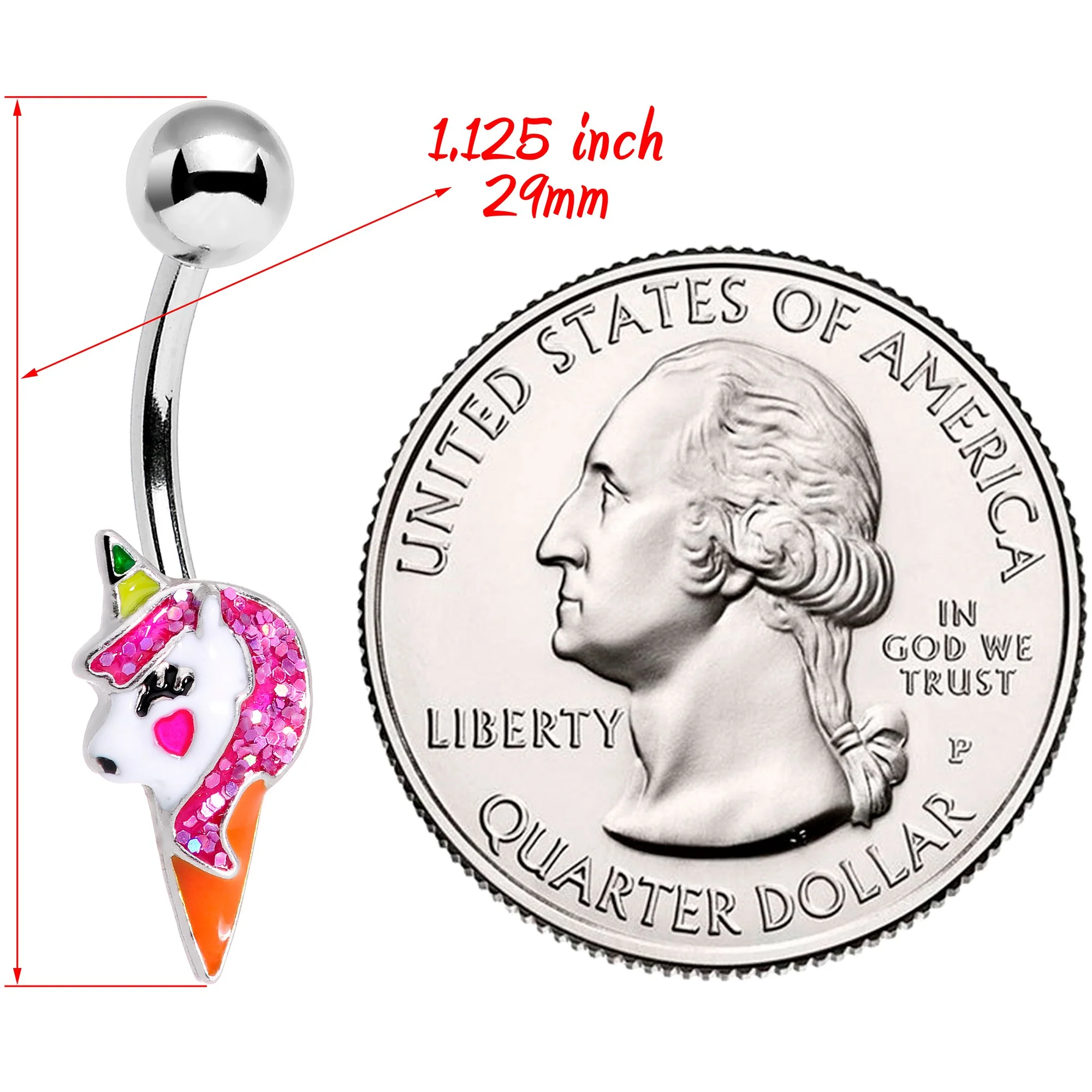 Pink Glitter Mane Unicorn Belly Ring - Image 2