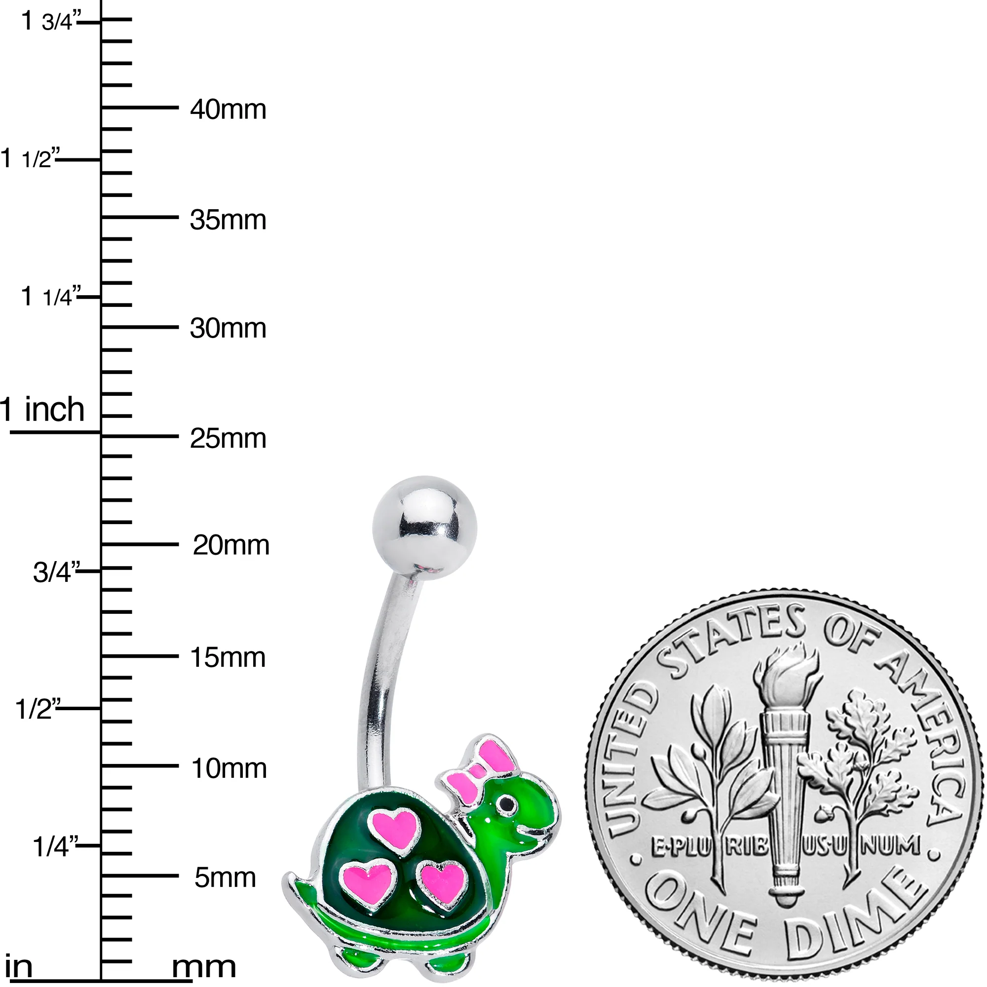Pink Green Hearts Bow Pretty Turtle Belly Ring - Image 2