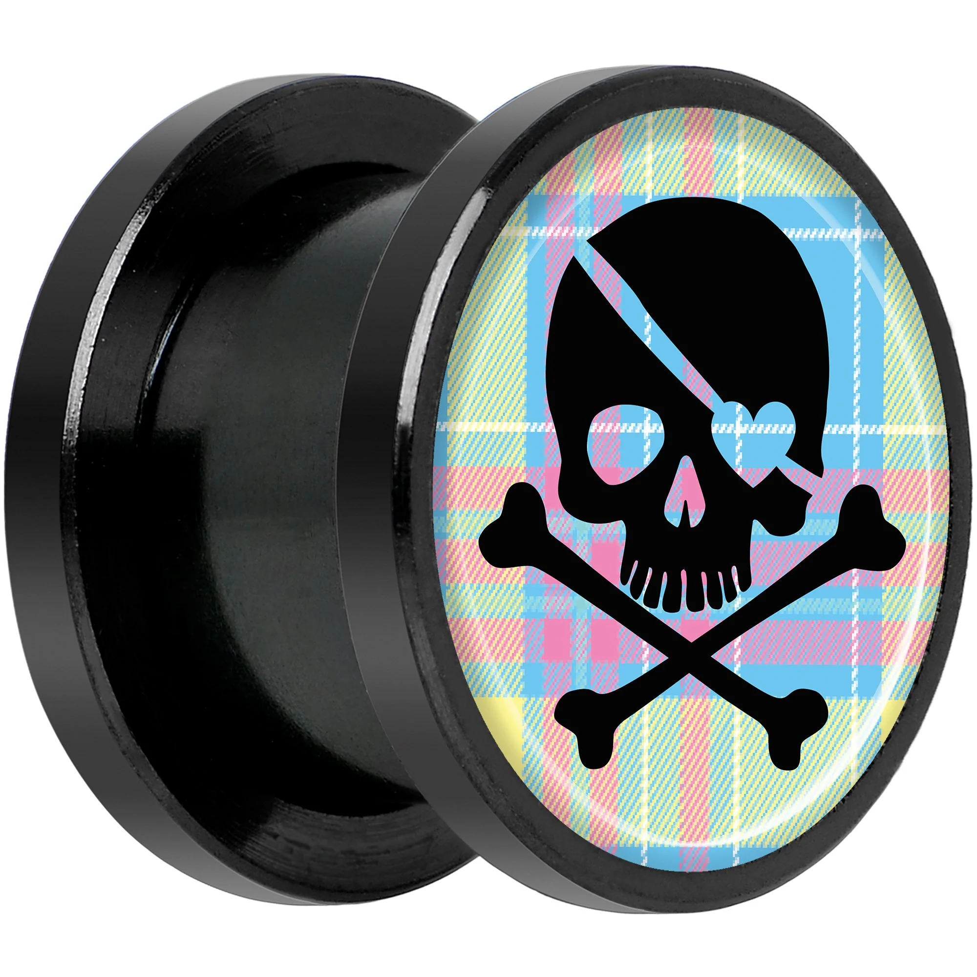 Pink Green Plaid Heart Skull Black Anodized Screw Fit Plug Set 1/2 - Image 2