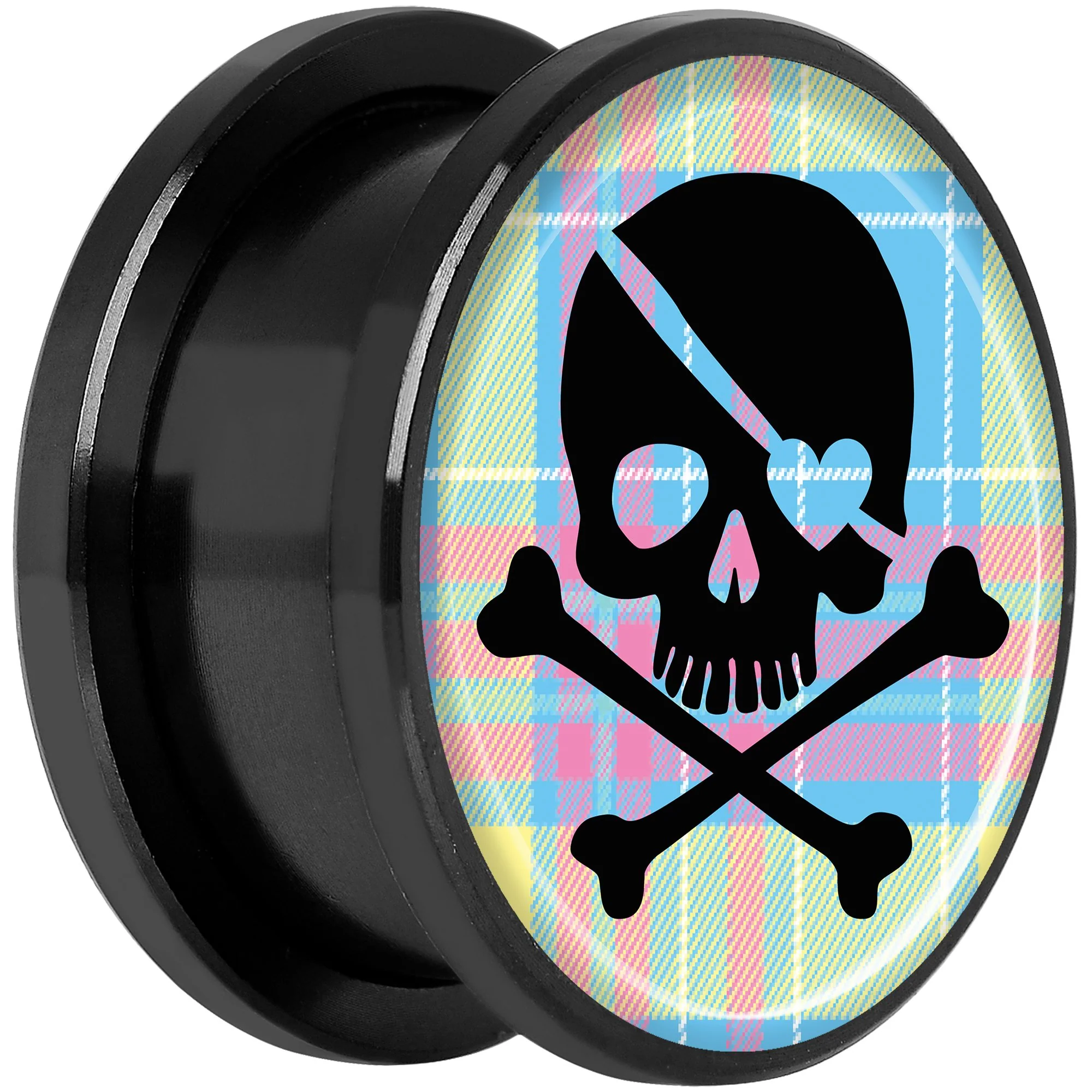Pink Green Plaid Heart Skull Black Anodized Screw Fit Plug Set 18mm - Image 2