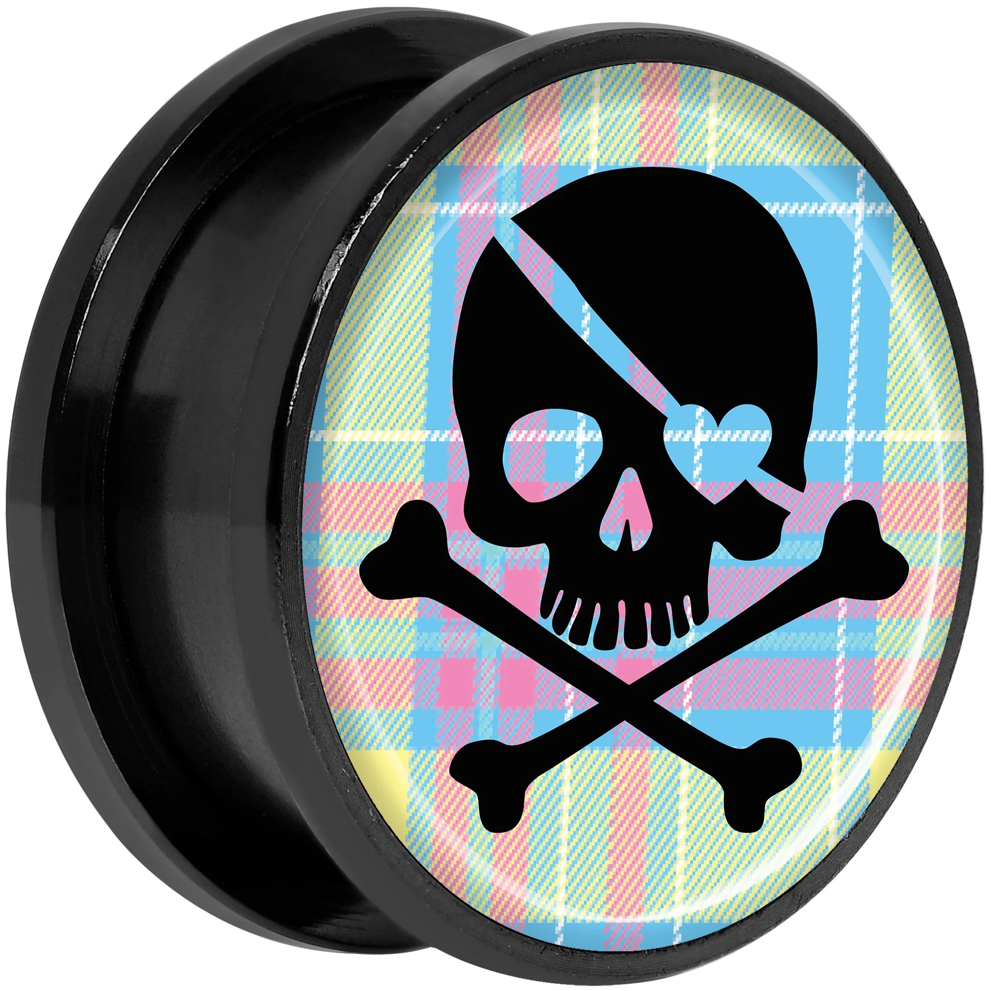 Pink Green Plaid Heart Skull Black Anodized Screw Fit Plug Set 20mm - Image 2