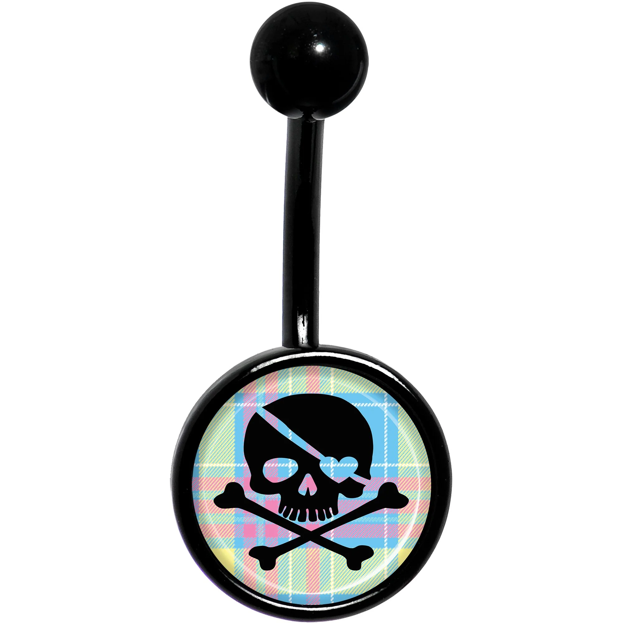 Pink Green Plaid Heart Skull Black Belly Ring - Image 2