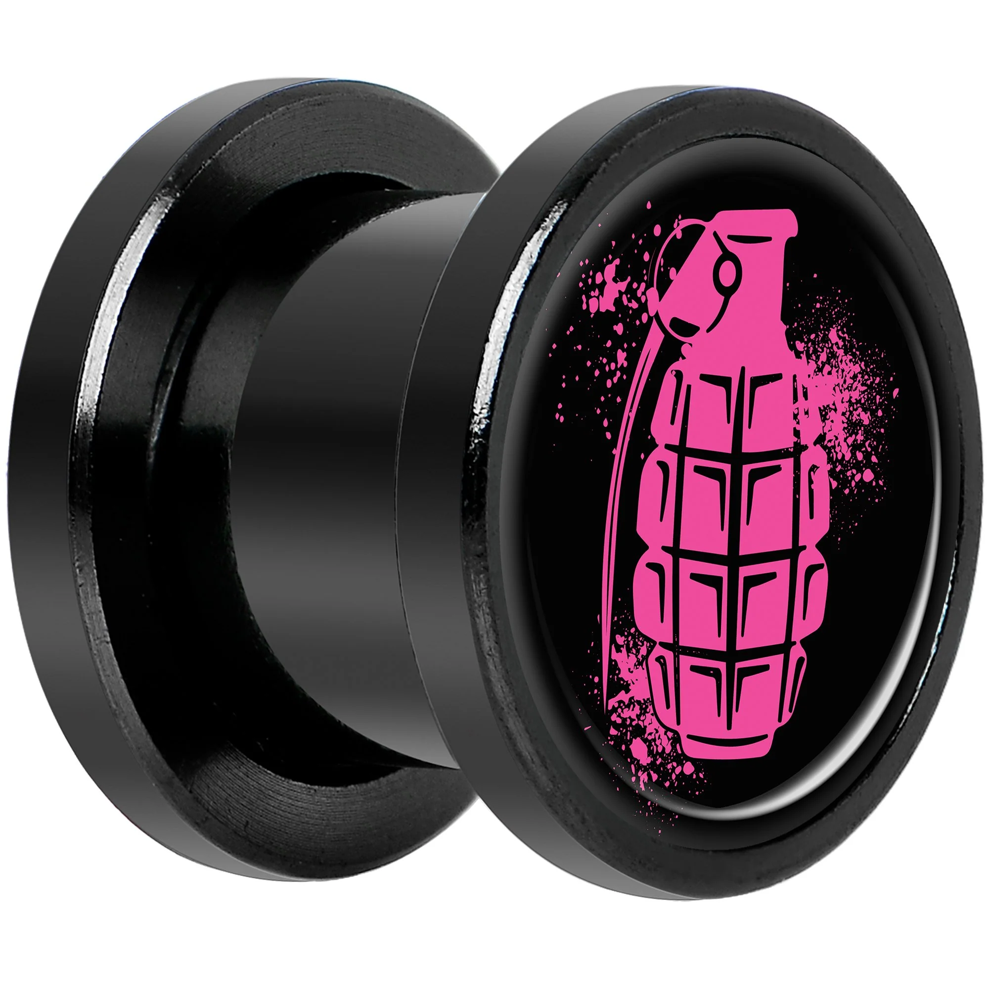 Pink Grenade Black Anodized Screw Fit Plug Set 00G - Image 2