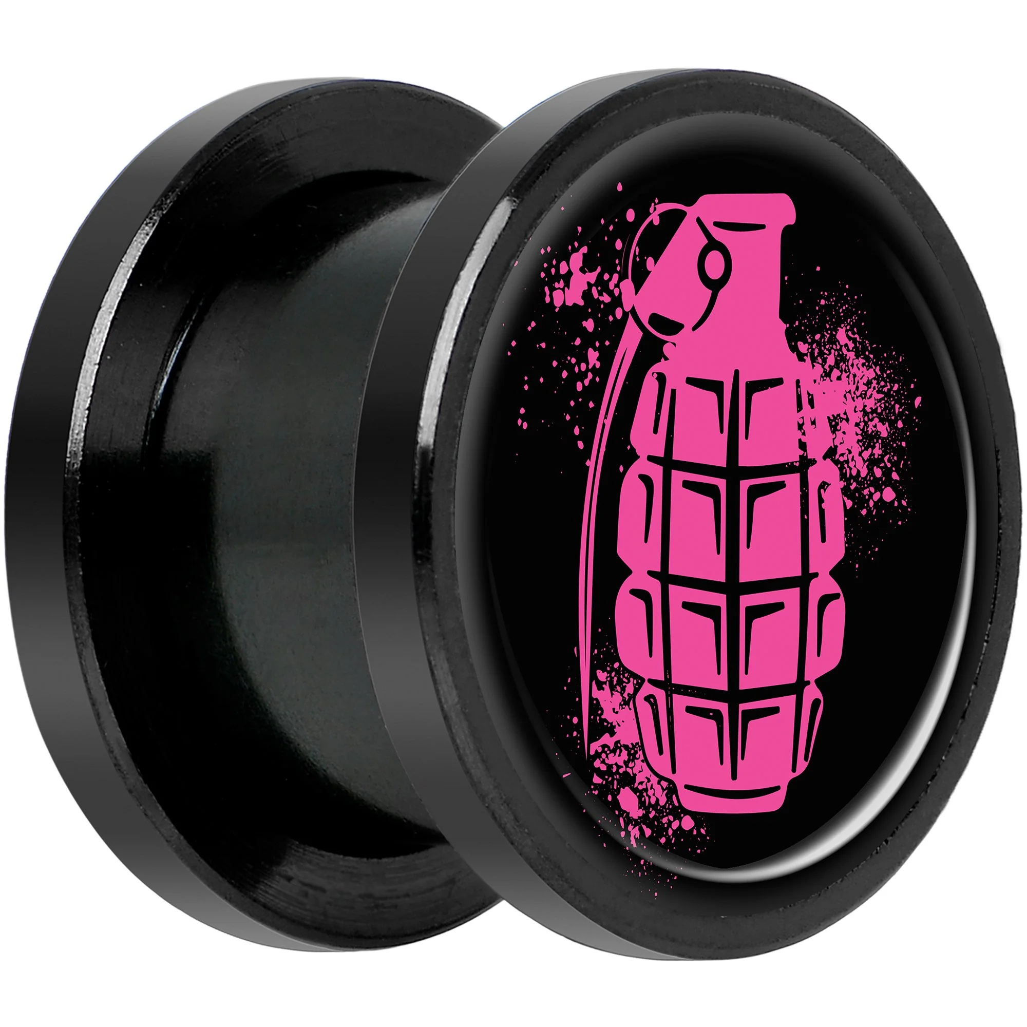 Pink Grenade Black Anodized Screw Fit Plug Set 1/2 - Image 2
