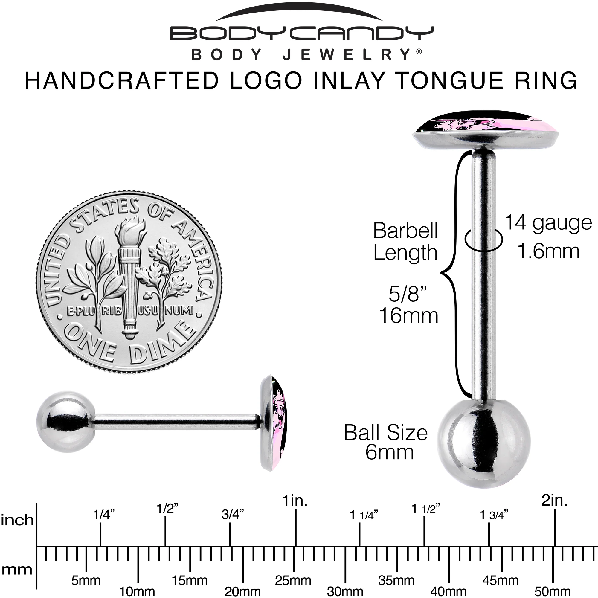 Pink Happy Llama Barbell Tongue Ring by Onyx O - Image 5