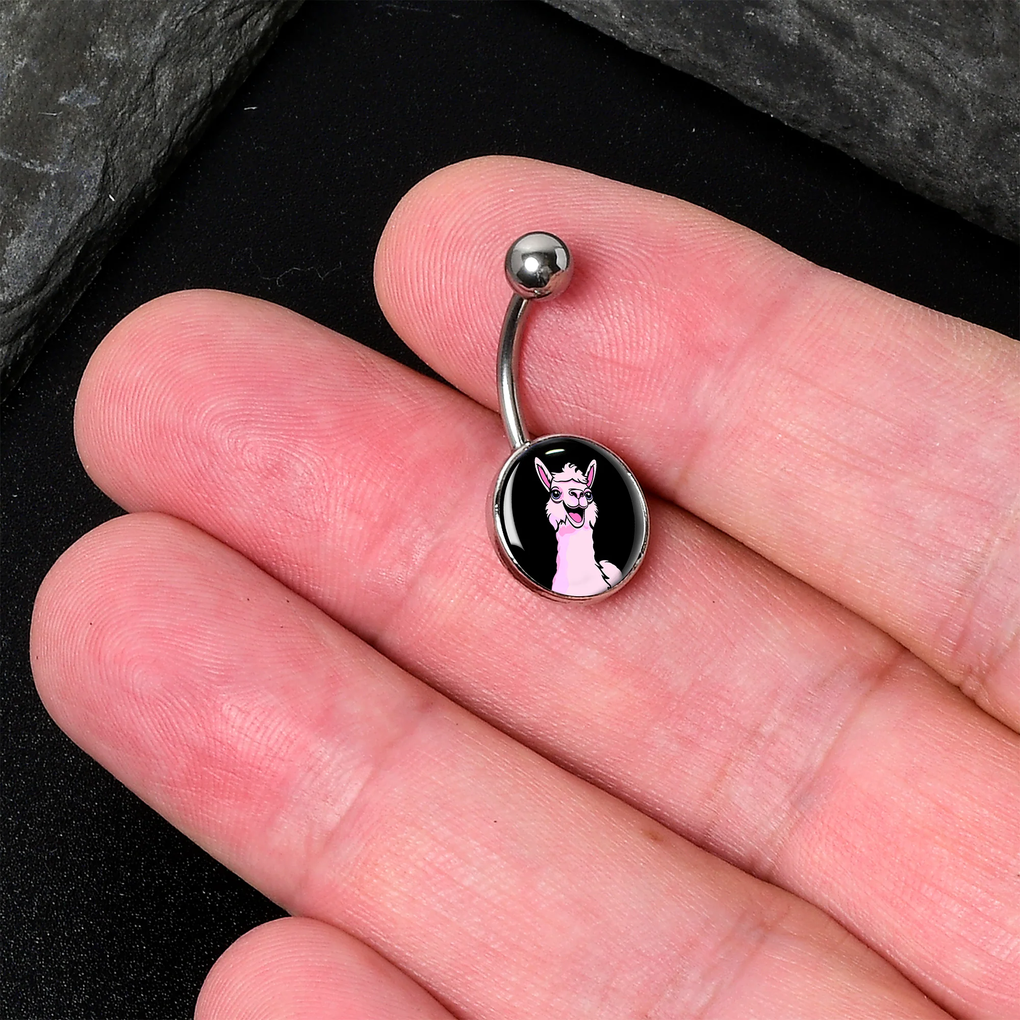 Pink Happy Llama Belly Ring by Onyx O - Image 2