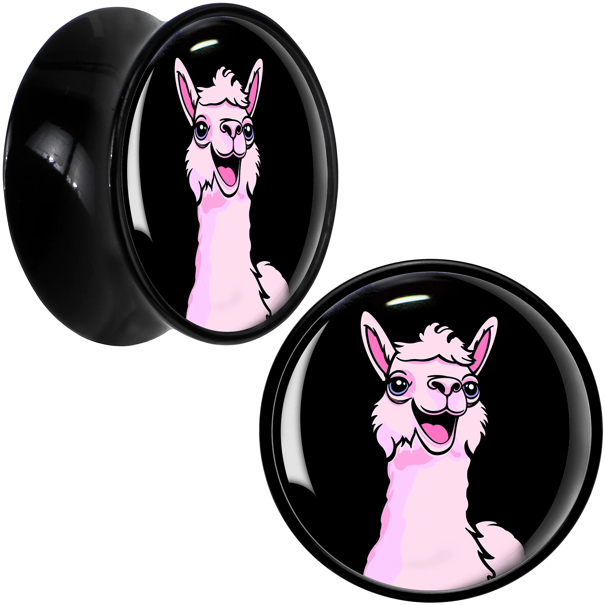 Pink Happy Llama Black Acrylic Saddle Plug Set 8mm to 20mm by Onyx O - Image 12