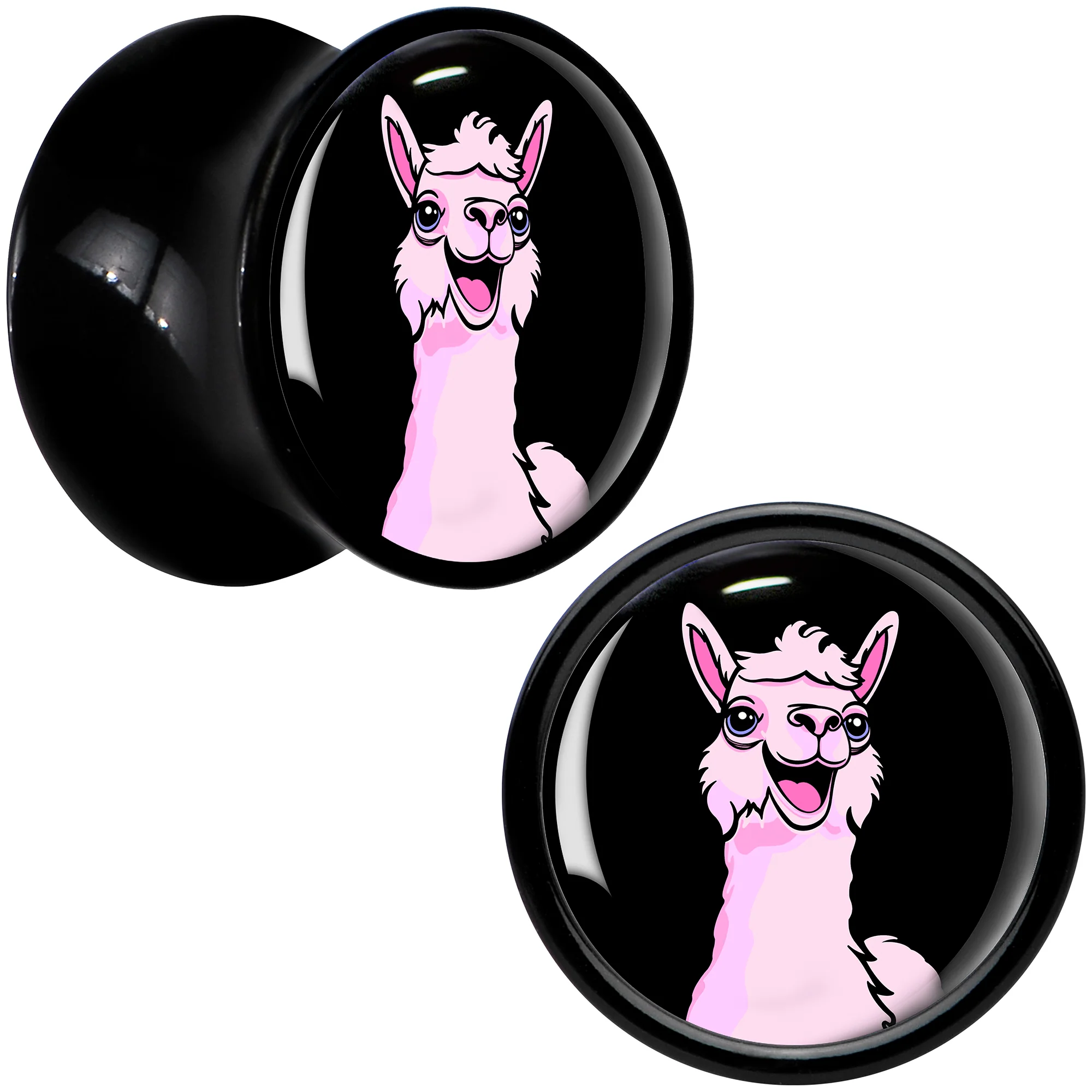 Pink Happy Llama Black Acrylic Saddle Plug Set 8mm to 20mm by Onyx O - Image 7