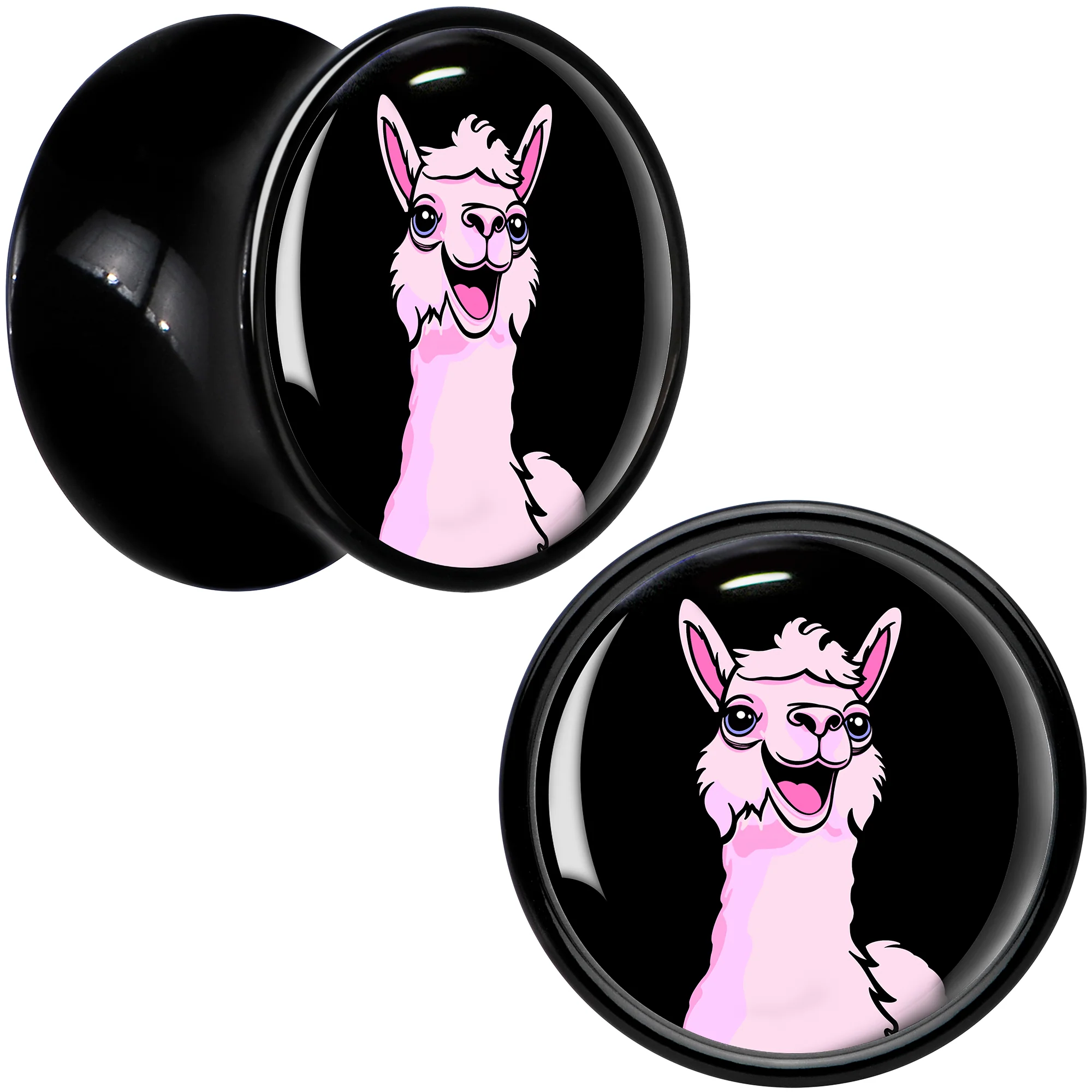 Pink Happy Llama Black Acrylic Saddle Plug Set 8mm to 20mm by Onyx O - Image 8