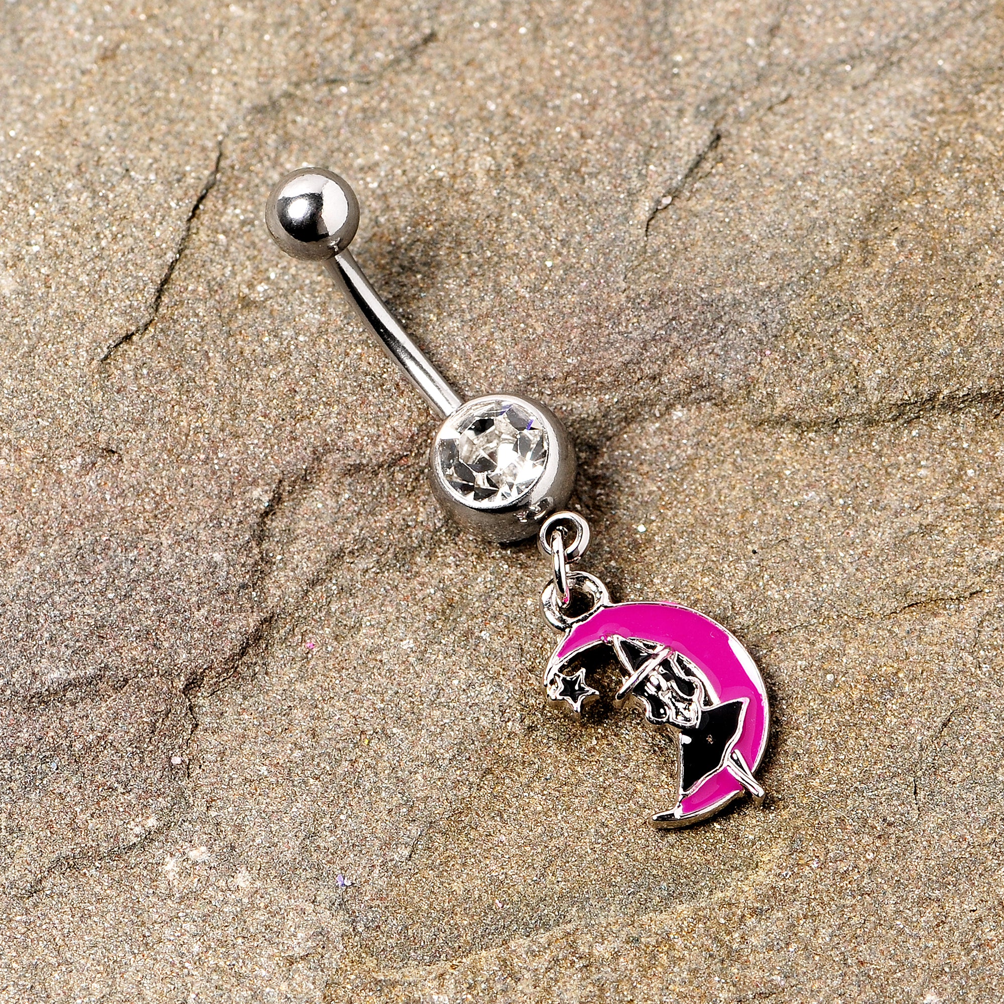 Pink Moon Witch Halloween Dangle Belly Ring - Image 4