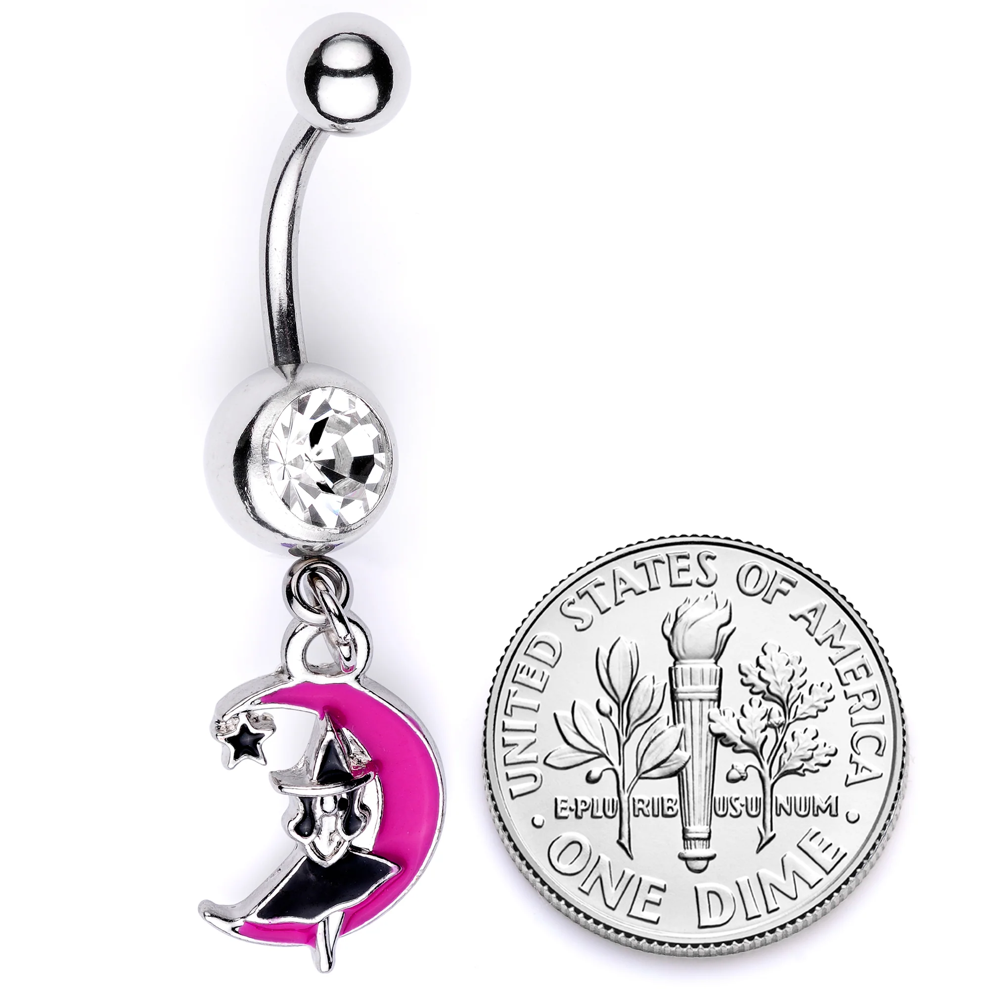 Pink Moon Witch Halloween Dangle Belly Ring - Image 7