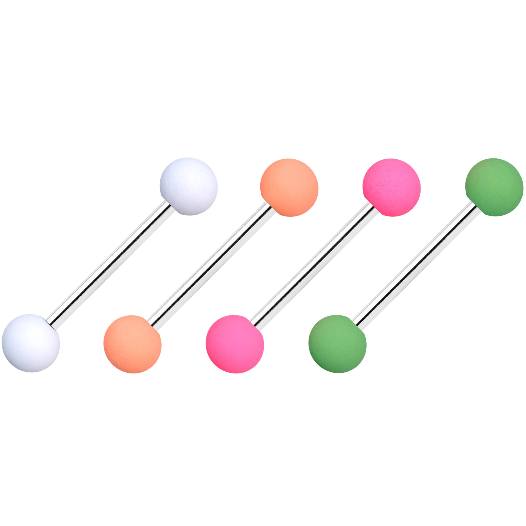 Pink Peach Green Matte Barbell Tongue Ring Set of 4 - Image 2