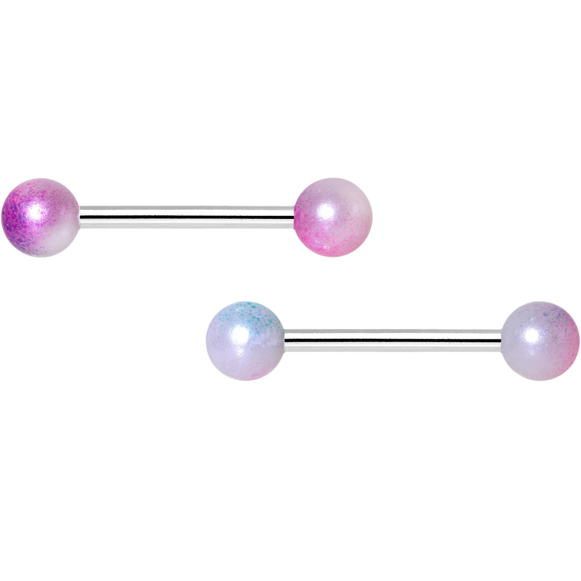 14G Pink Purple Twisted Horseshoe Barbell Nipple Ring Set - Image 2