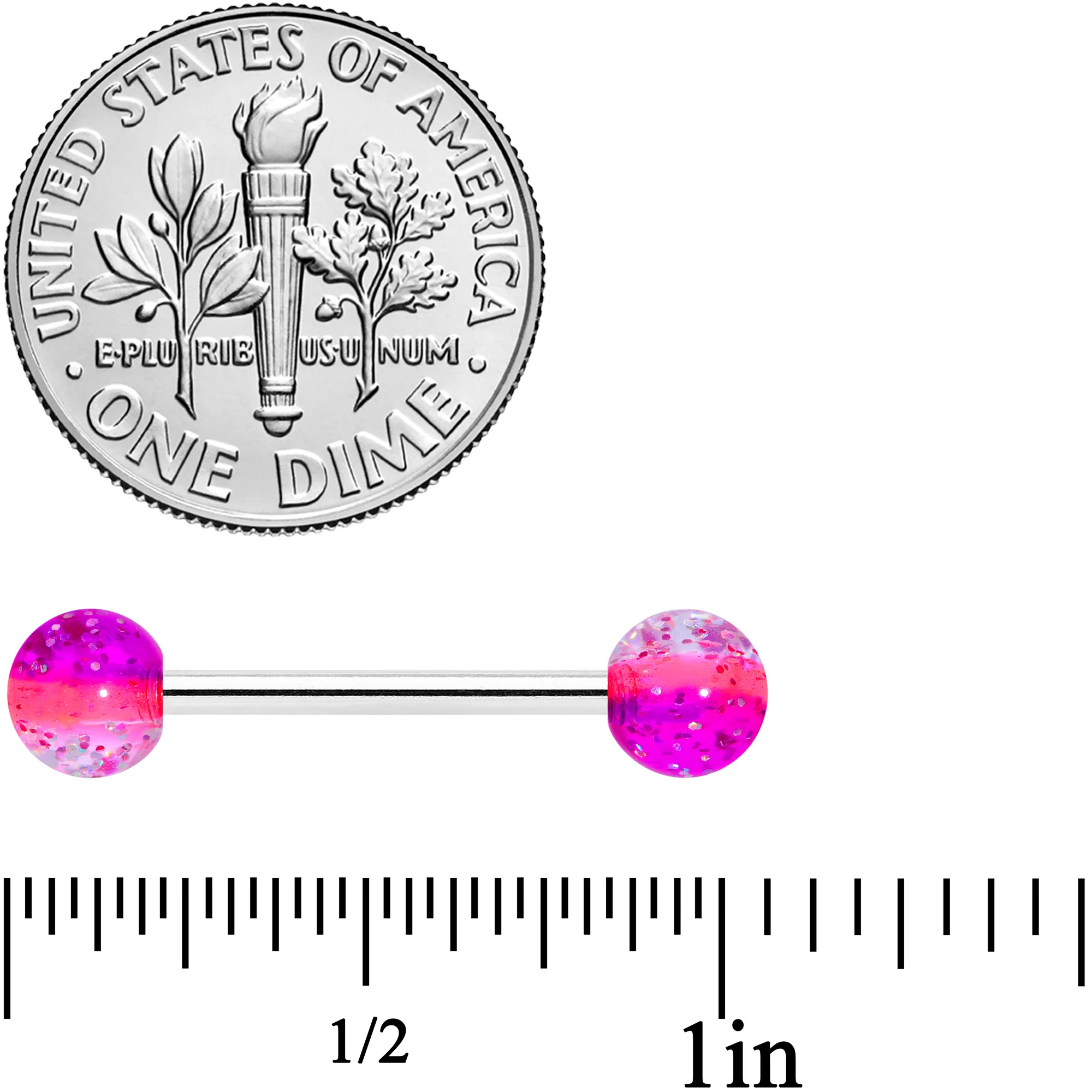 Pink Purple UV Glow Acrylic Ball Barbell Tongue Ring - Image 2