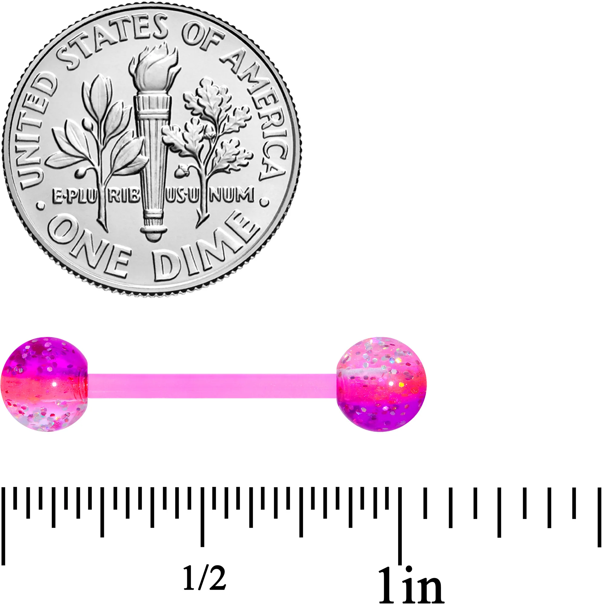 Pink Purple UV Glow Flexible Acrylic Barbell Tongue Ring - Image 2