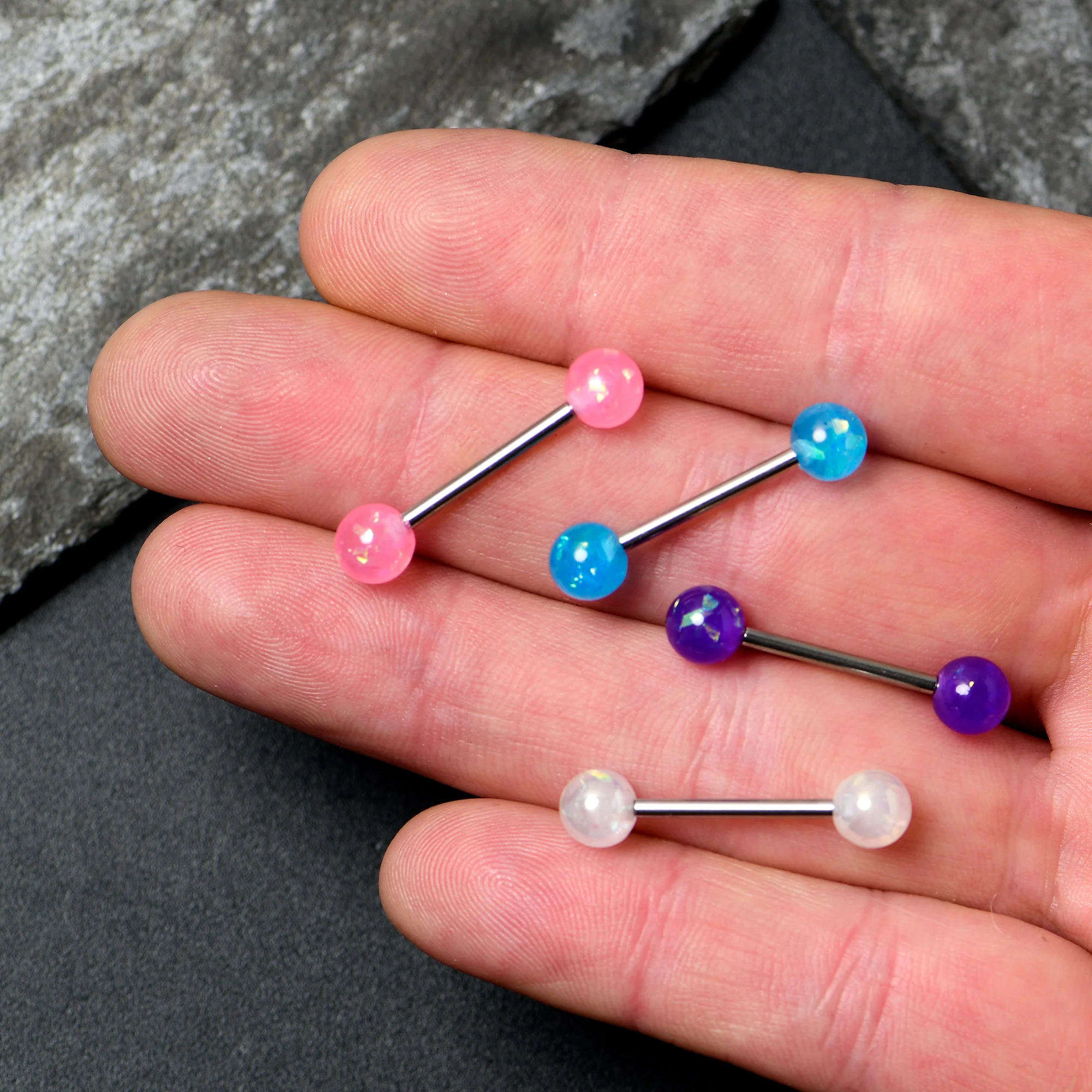 Pink Purple White Faux Opal Pack Tongue Ring Set of 4 - Image 4