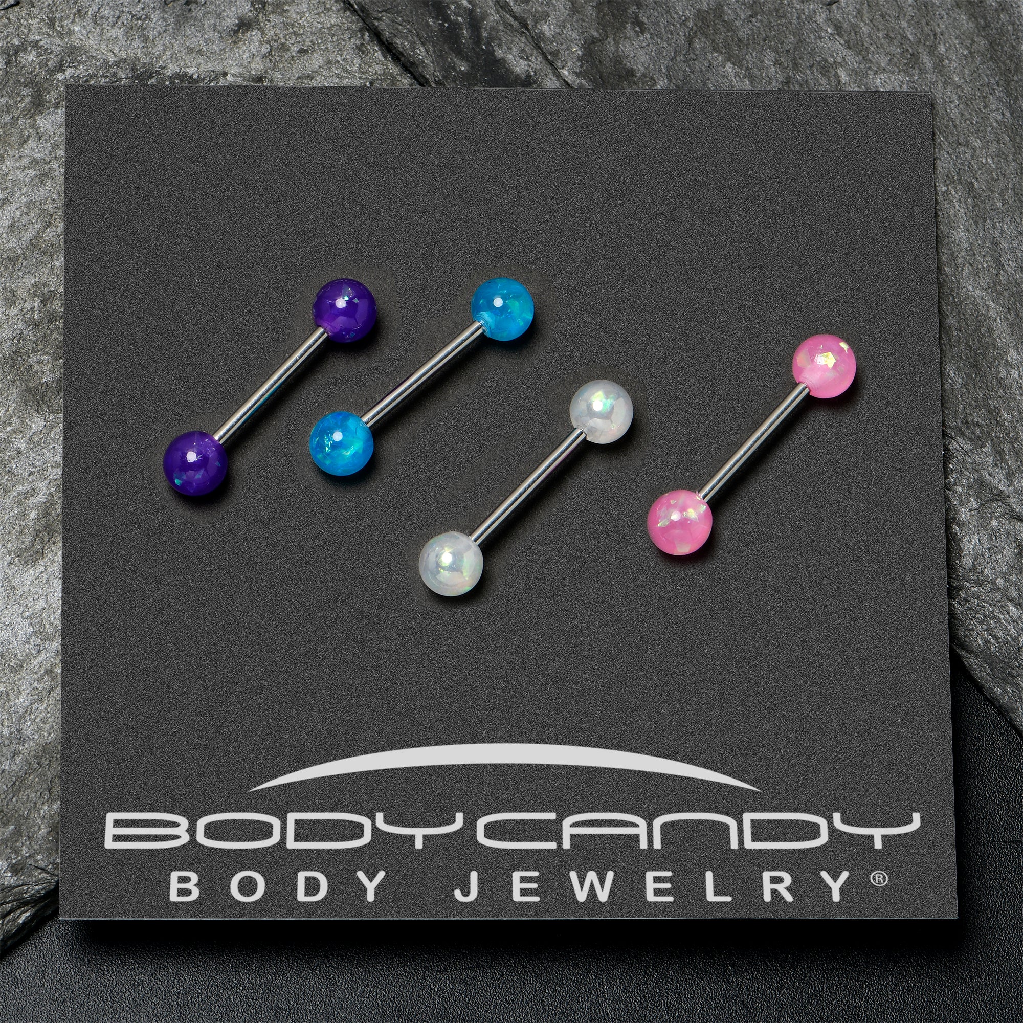 Pink Purple White Faux Opal Pack Tongue Ring Set of 4 - Image 6