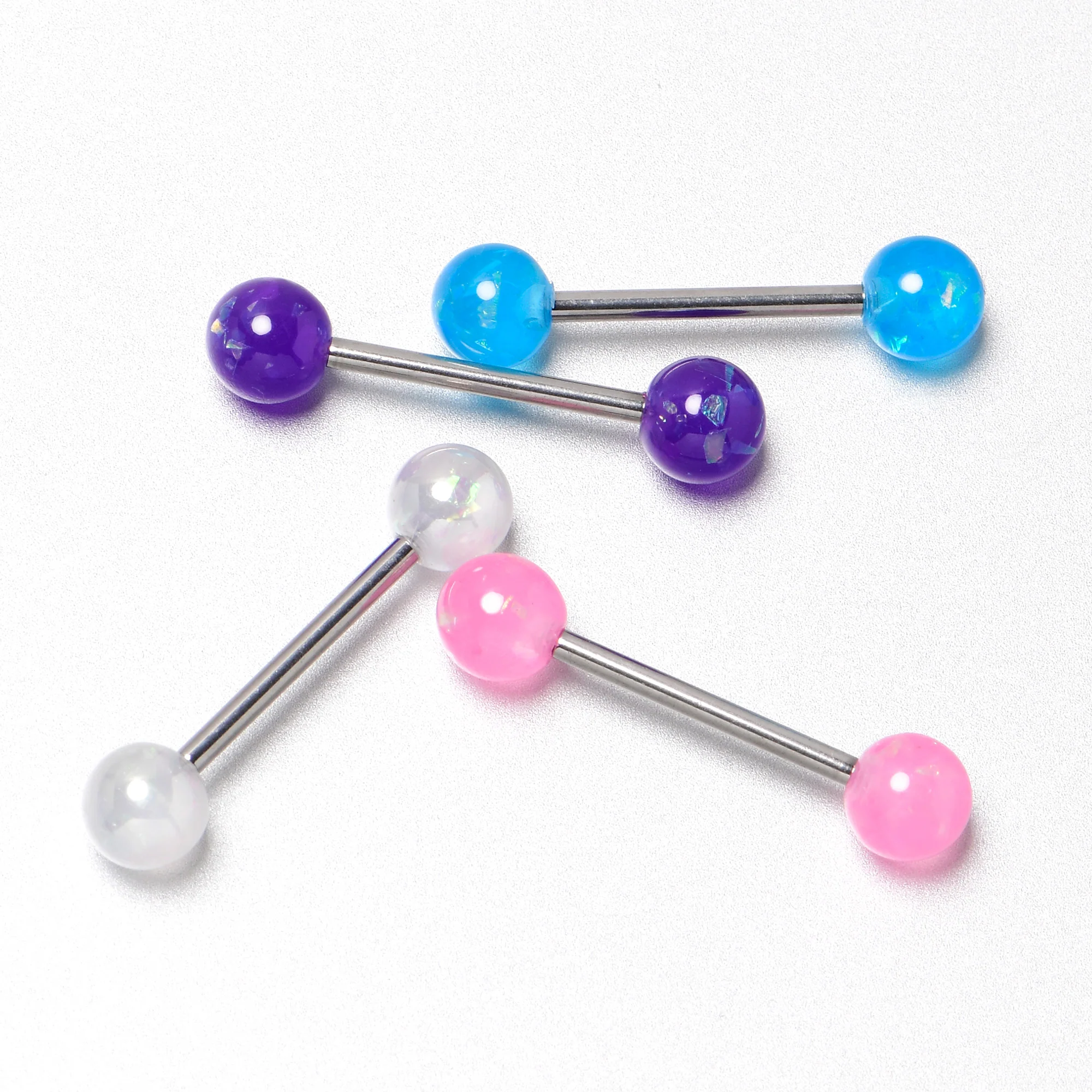 Pink Purple White Faux Opal Pack Tongue Ring Set of 4 - Image 7