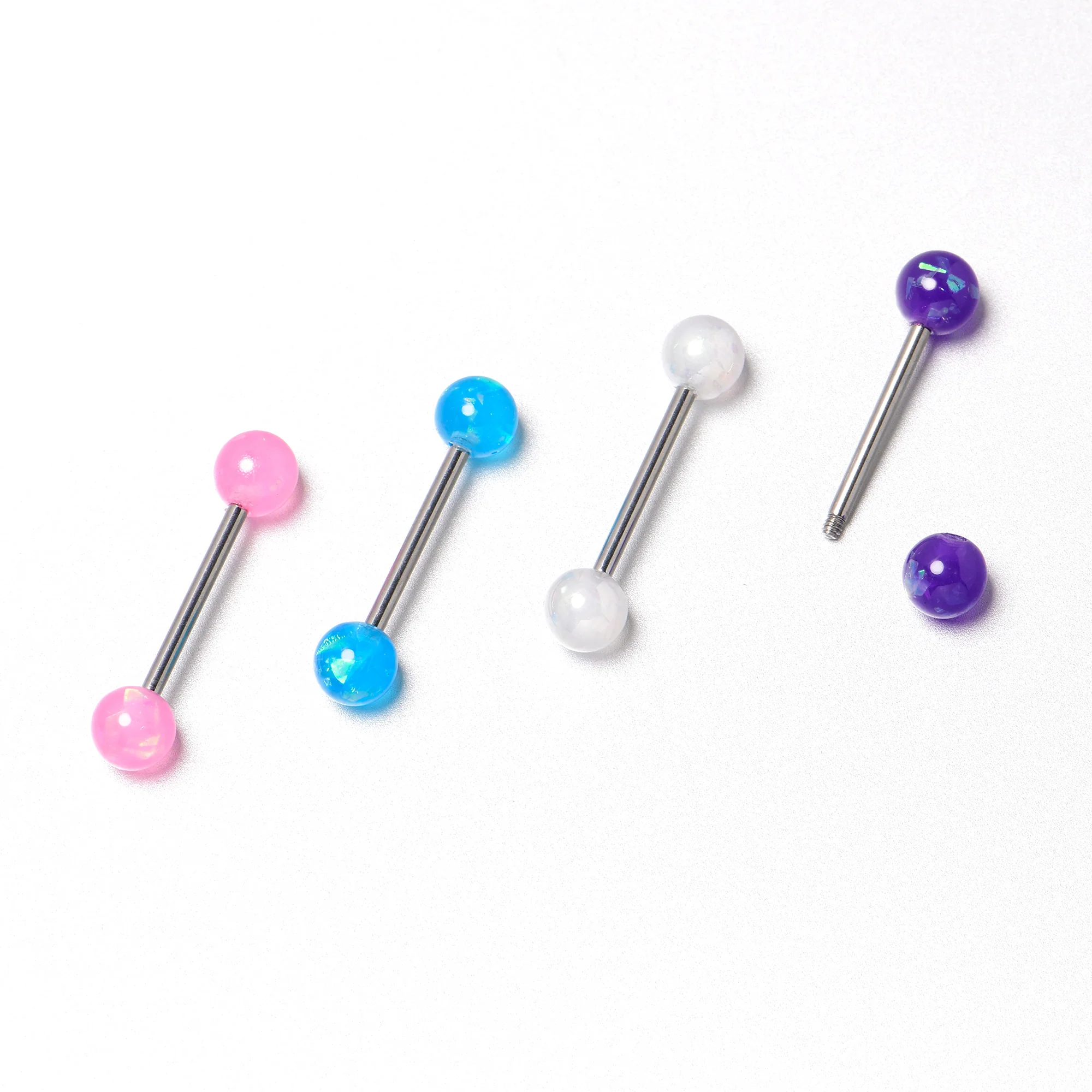 Pink Purple White Faux Opal Pack Tongue Ring Set of 4 - Image 8