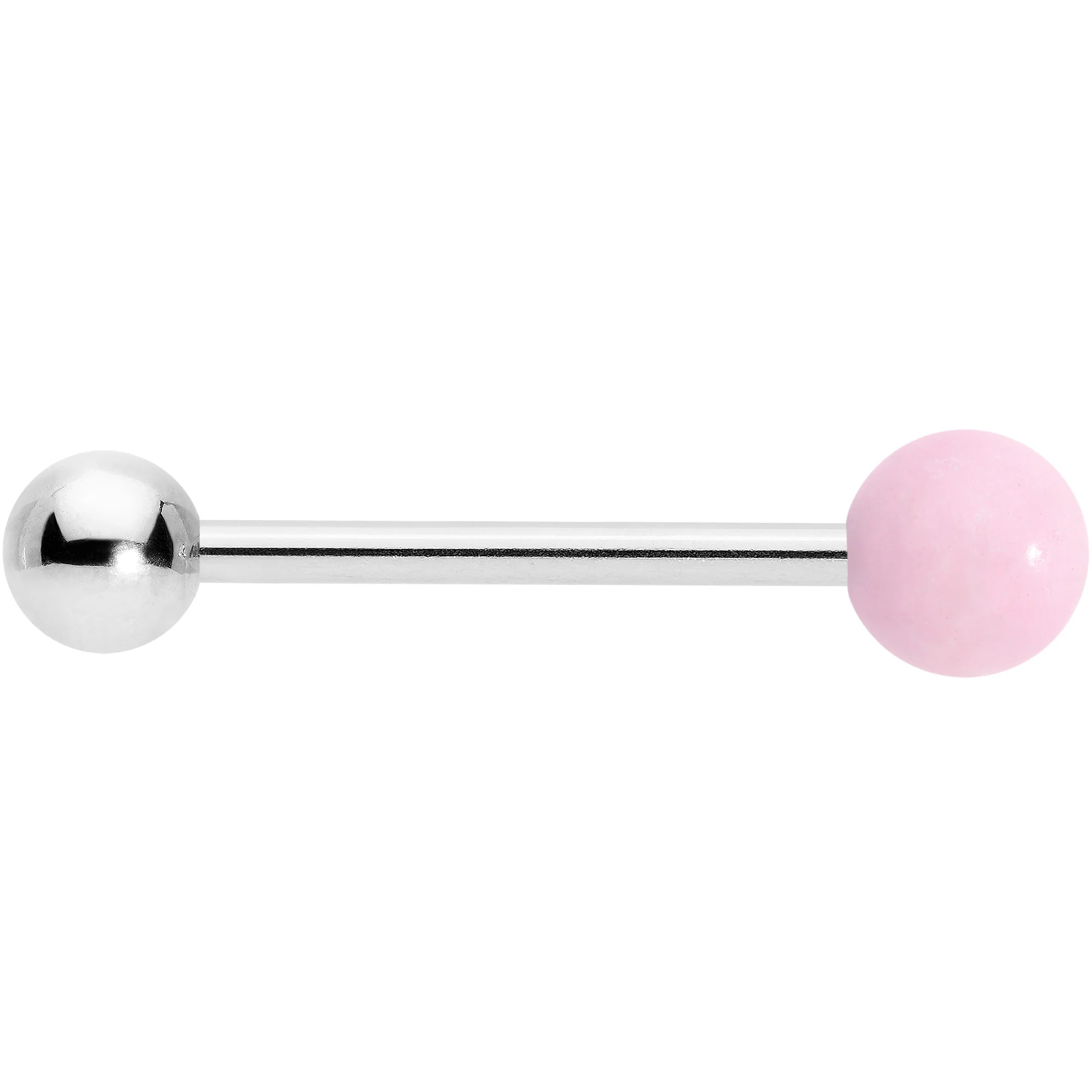 Pink Rose Quartz End Barbell Tongue Ring - Image 3