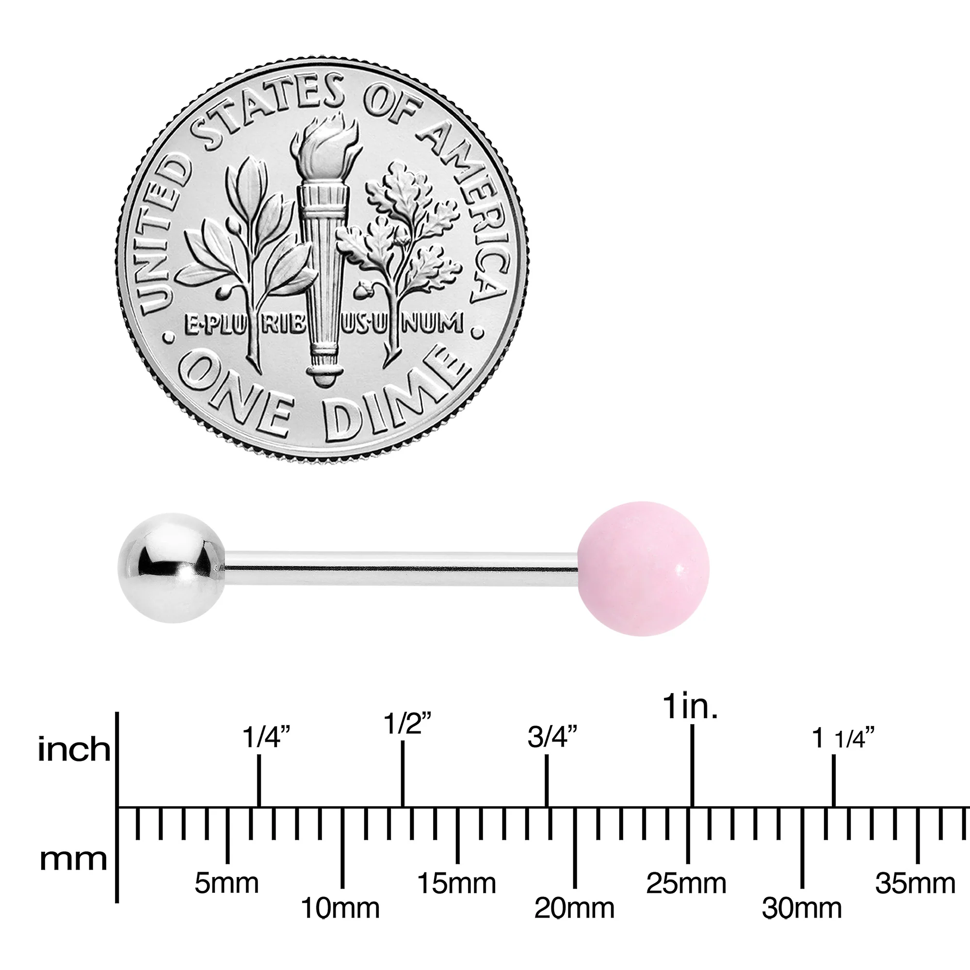 Pink Rose Quartz End Barbell Tongue Ring - Image 4