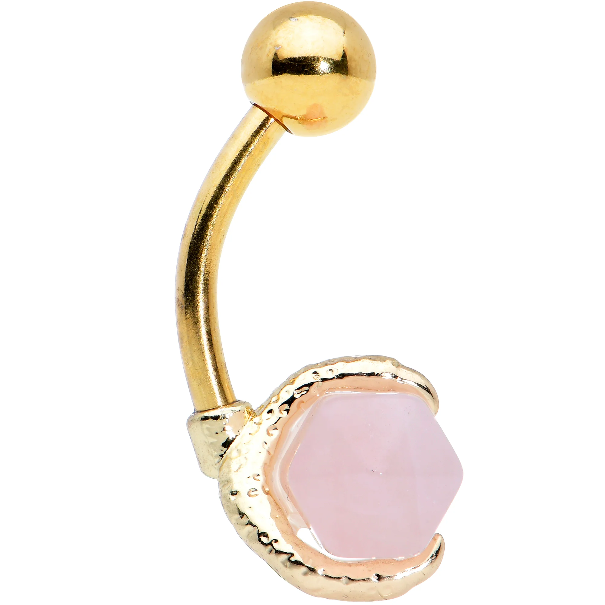Pink Rose Quartz Stone Gold Tone Claw Belly Ring - Image 2