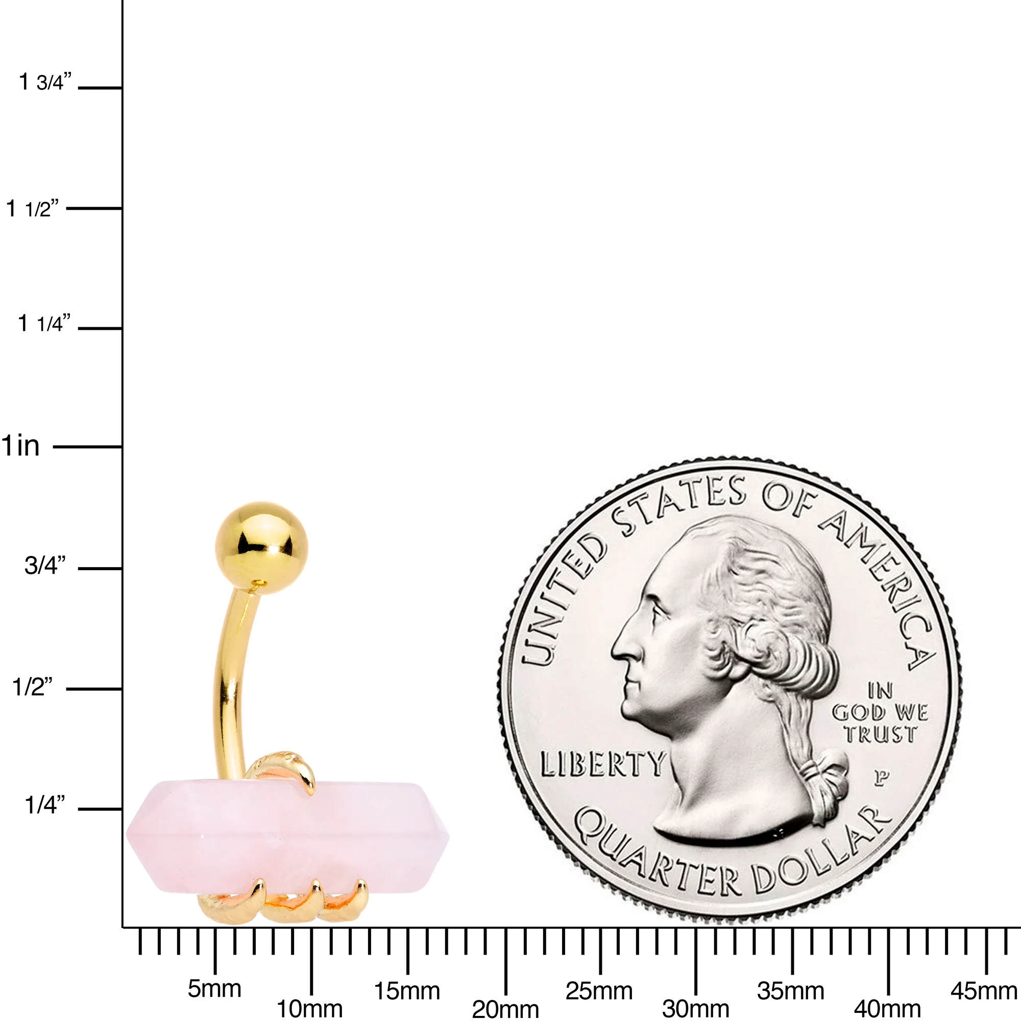 Pink Rose Quartz Stone Gold Tone Claw Belly Ring - Image 3