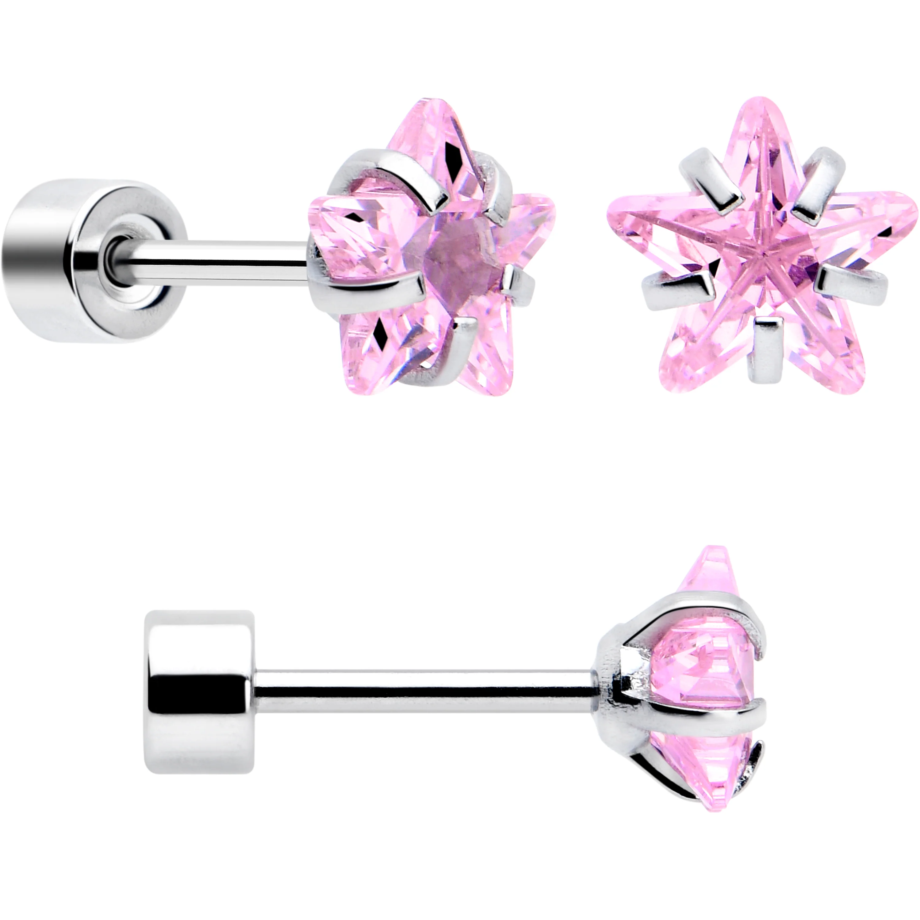 Pink Simplistic Heart Star CZ Flat Back Stud Earrings - 3 Pairs - Image 3