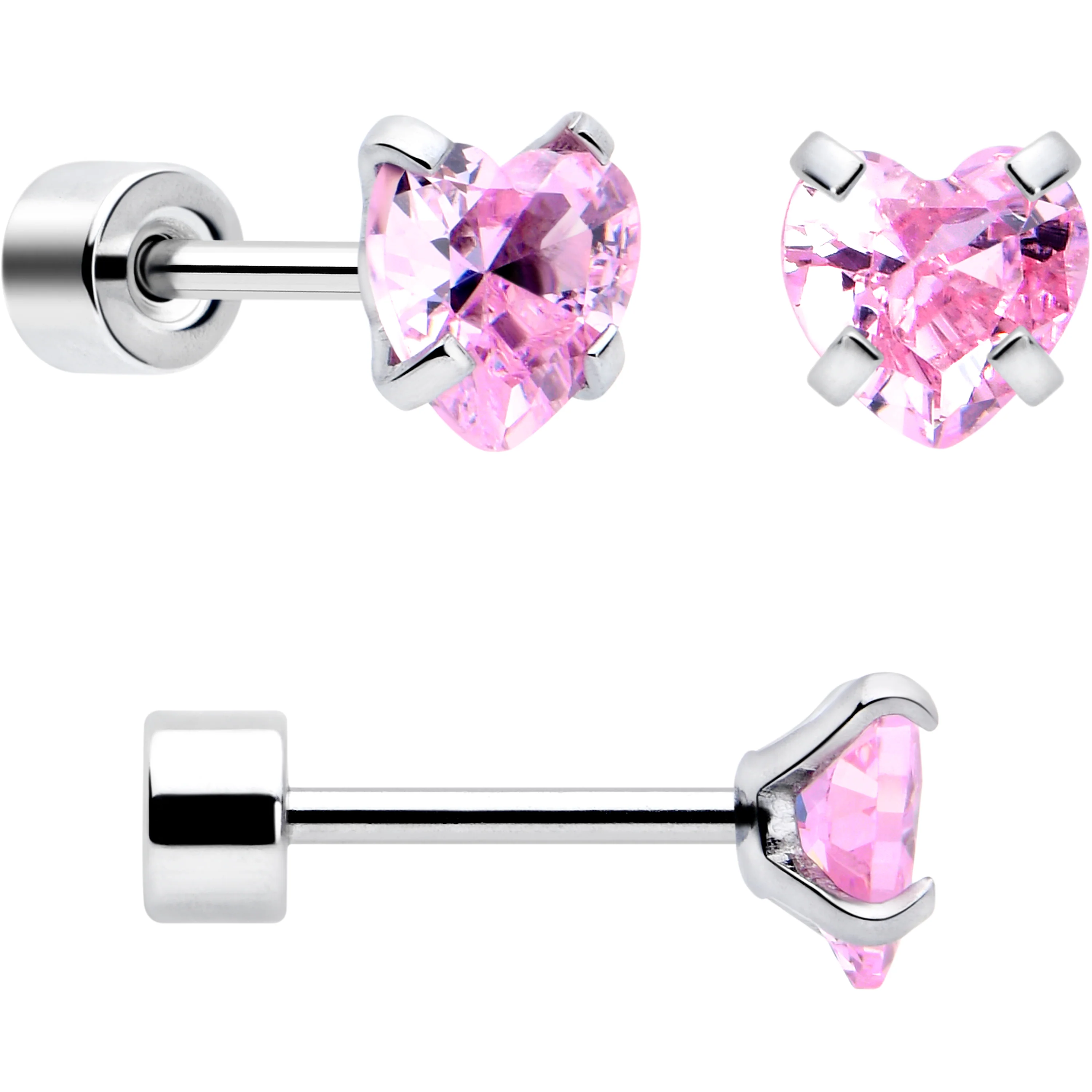 Pink Simplistic Heart Star CZ Flat Back Stud Earrings - 3 Pairs - Image 4