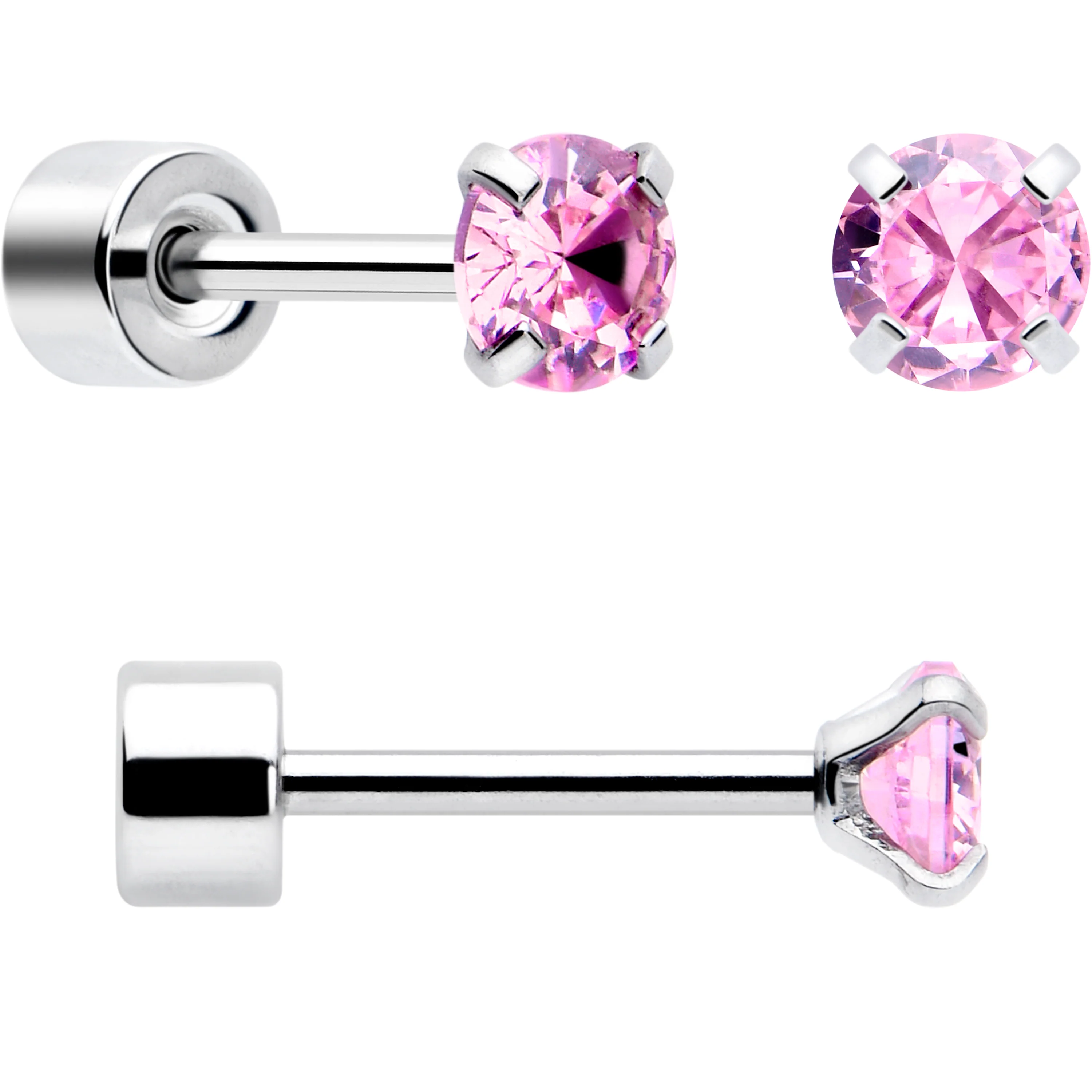 Pink Simplistic Heart Star CZ Flat Back Stud Earrings - 3 Pairs - Image 5
