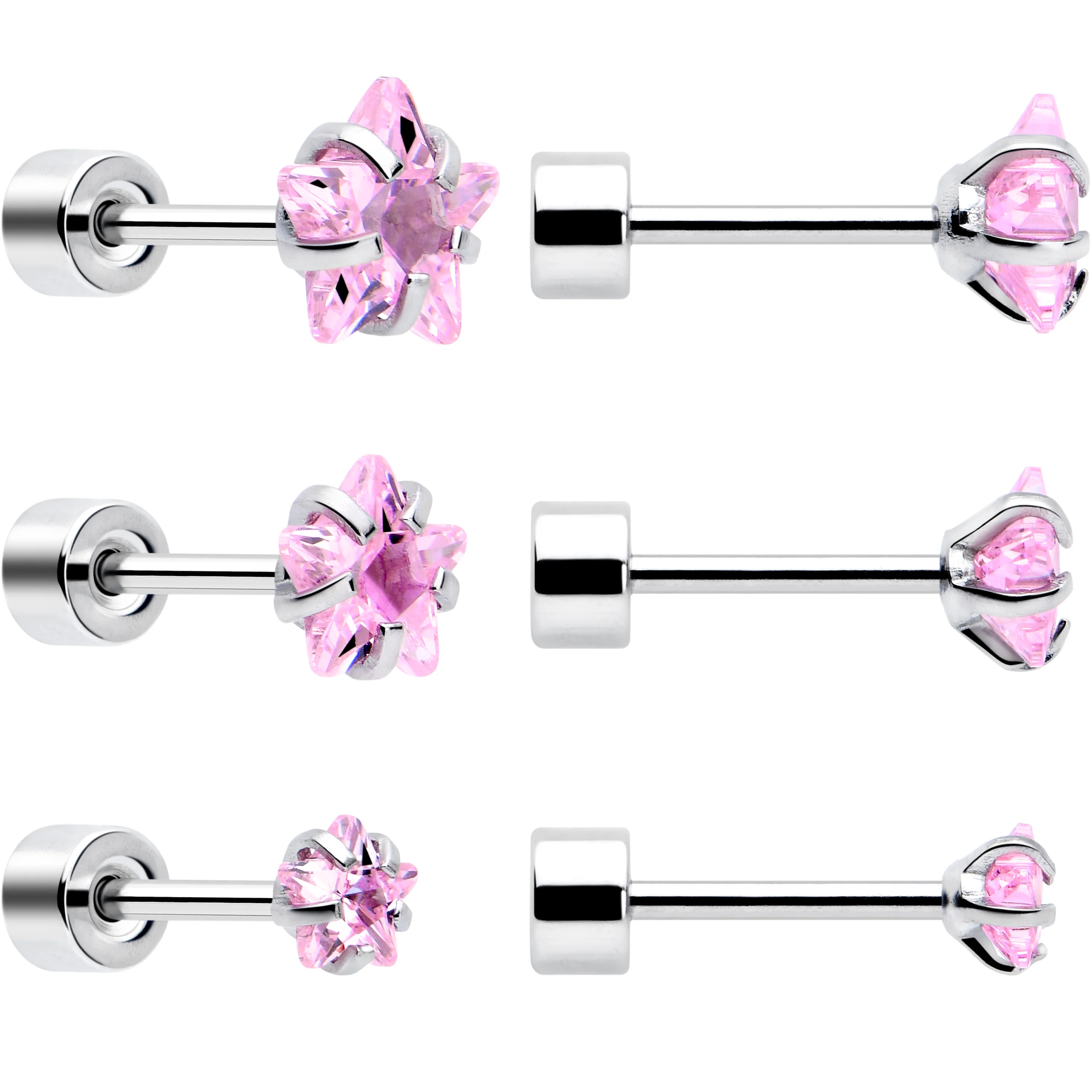 Pink Star CZ Flat Back Stud Earrings - 3 Pairs - Image 2