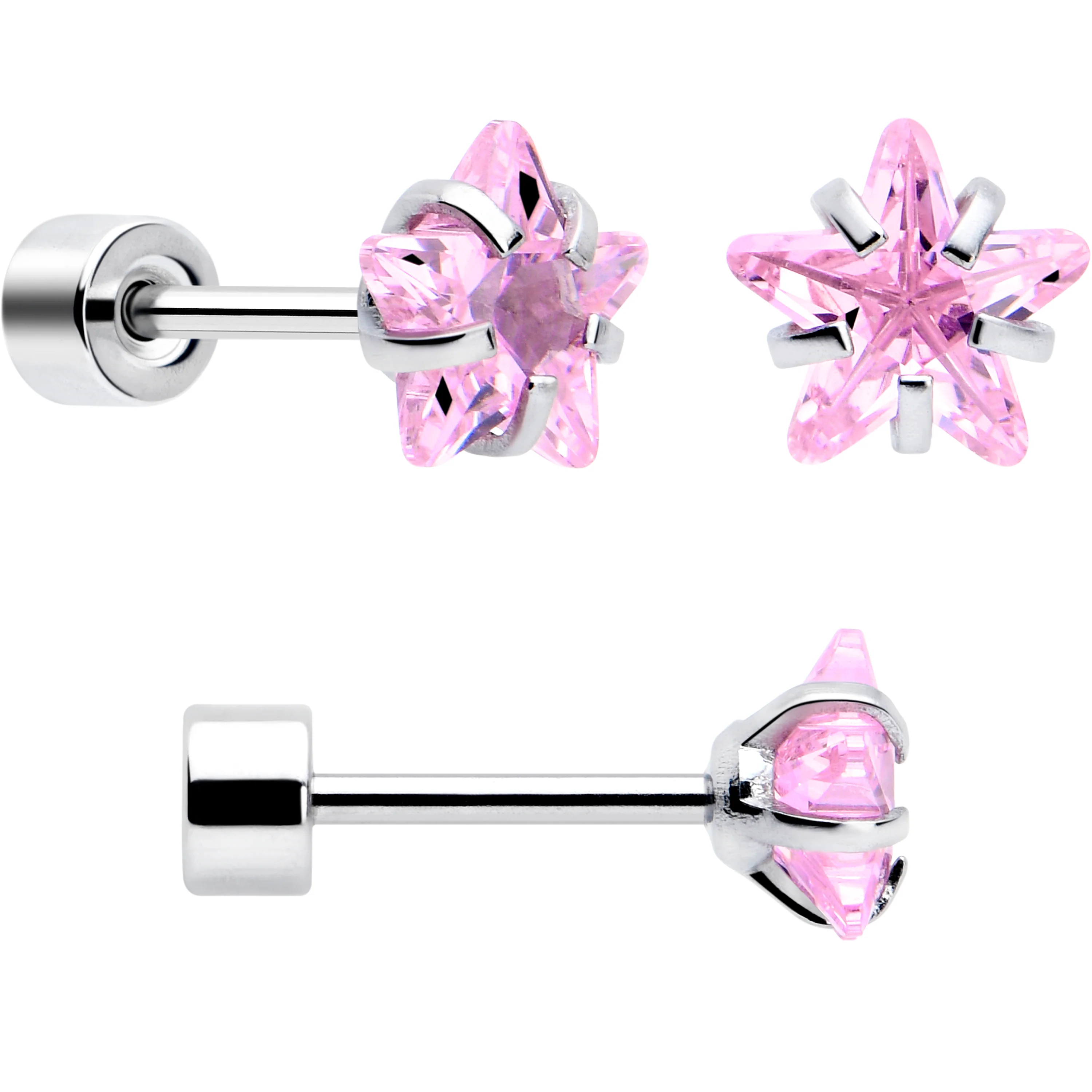 Pink Star CZ Flat Back Stud Earrings - 3 Pairs - Image 3