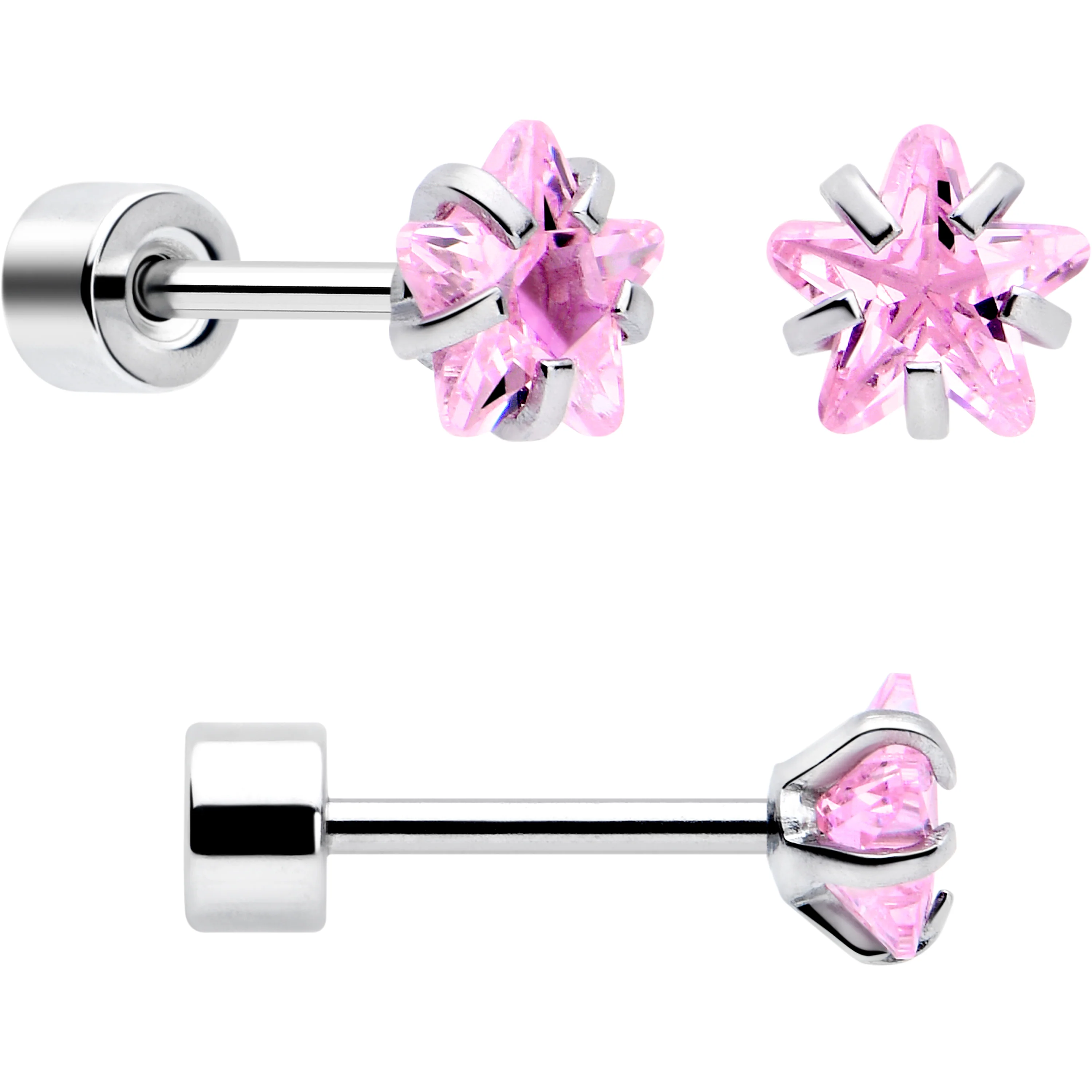 Pink Star CZ Flat Back Stud Earrings - 3 Pairs - Image 4
