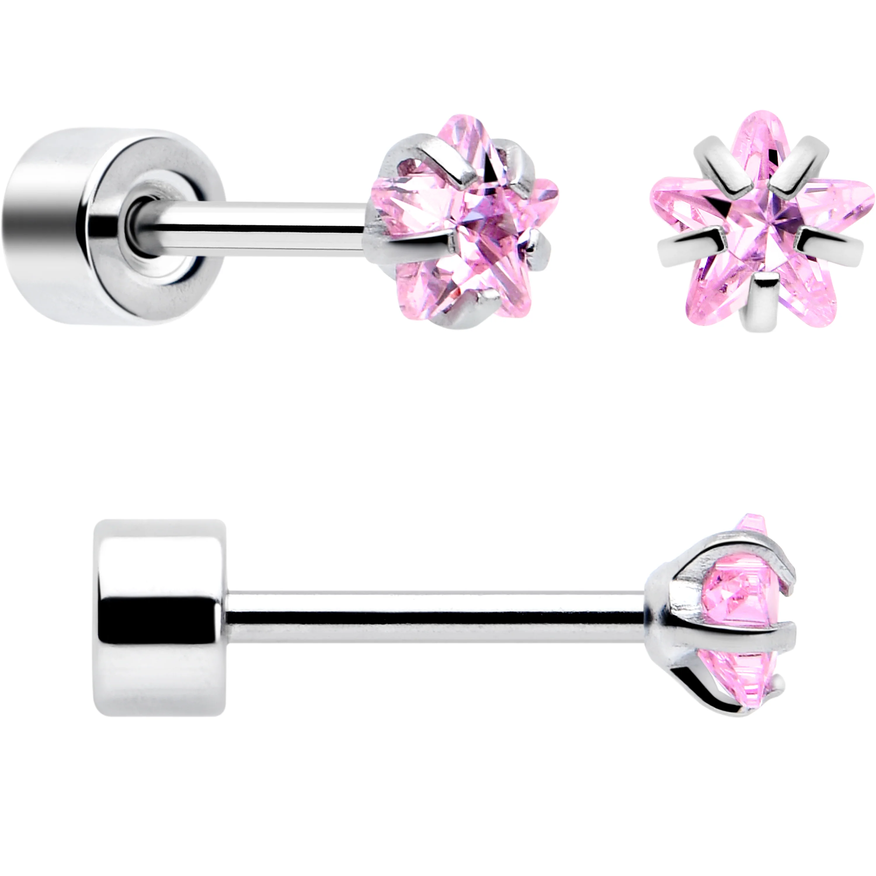 Pink Star CZ Flat Back Stud Earrings - 3 Pairs - Image 5