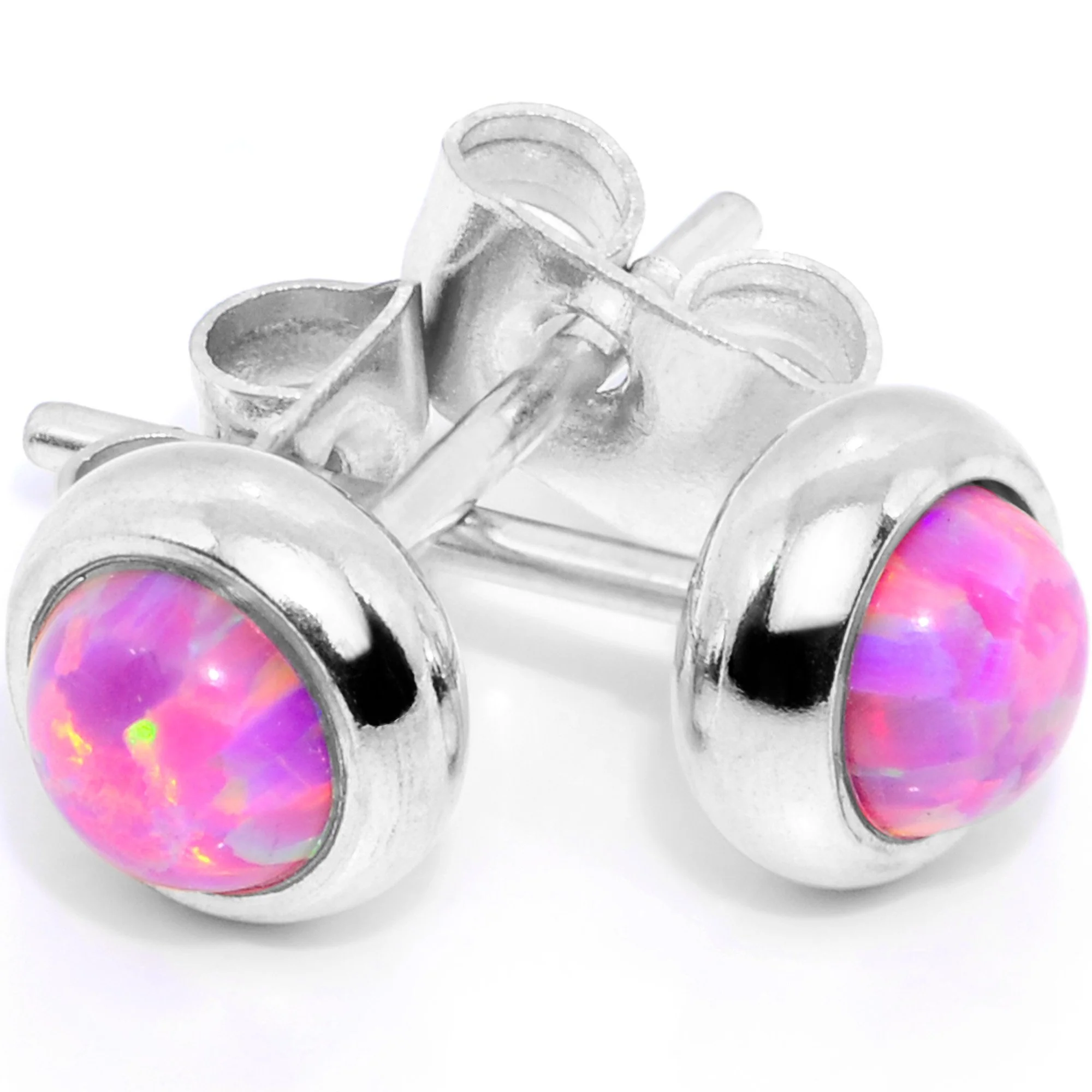 Pink Synthetic Opal 316L Surgical Steel Stud Earrings - Image 2