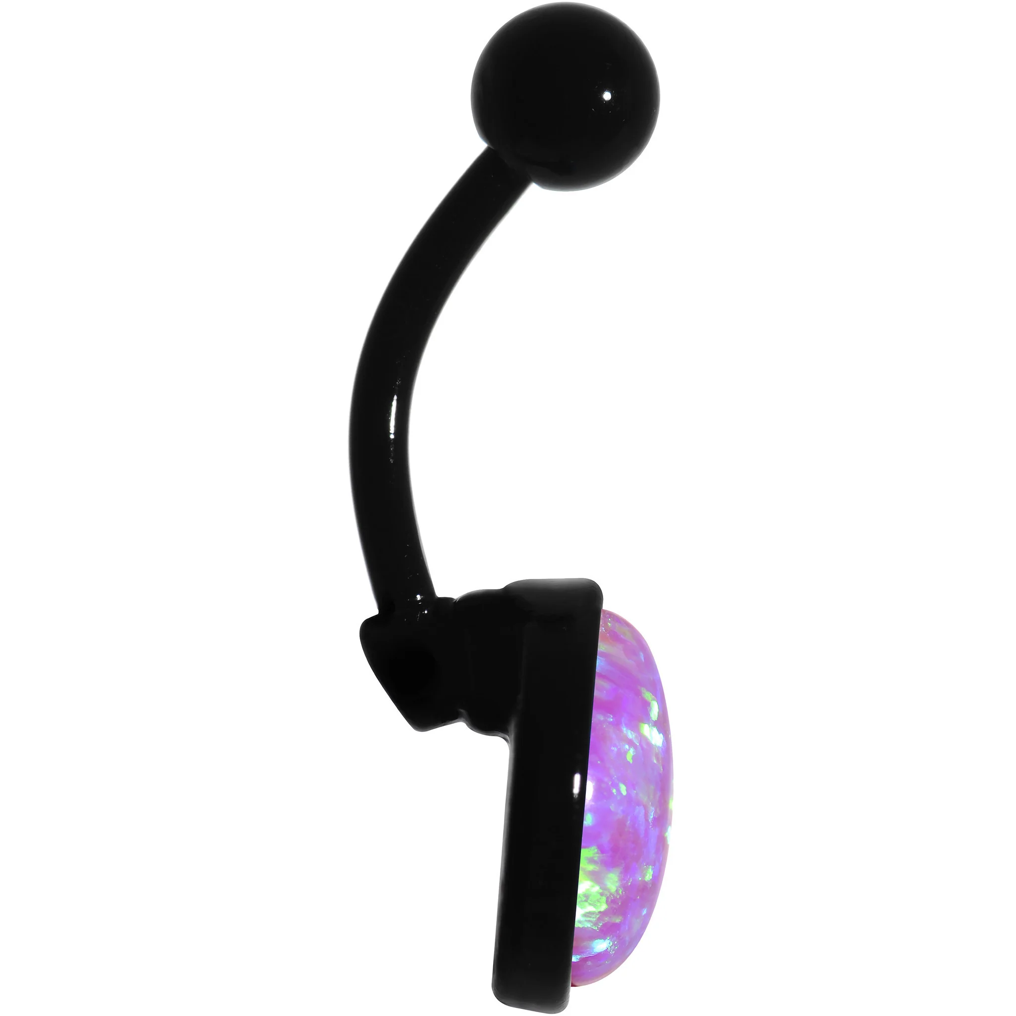 Pink Synthetic Opal Black Anodized Bottom Mount Belly Ring - Image 2